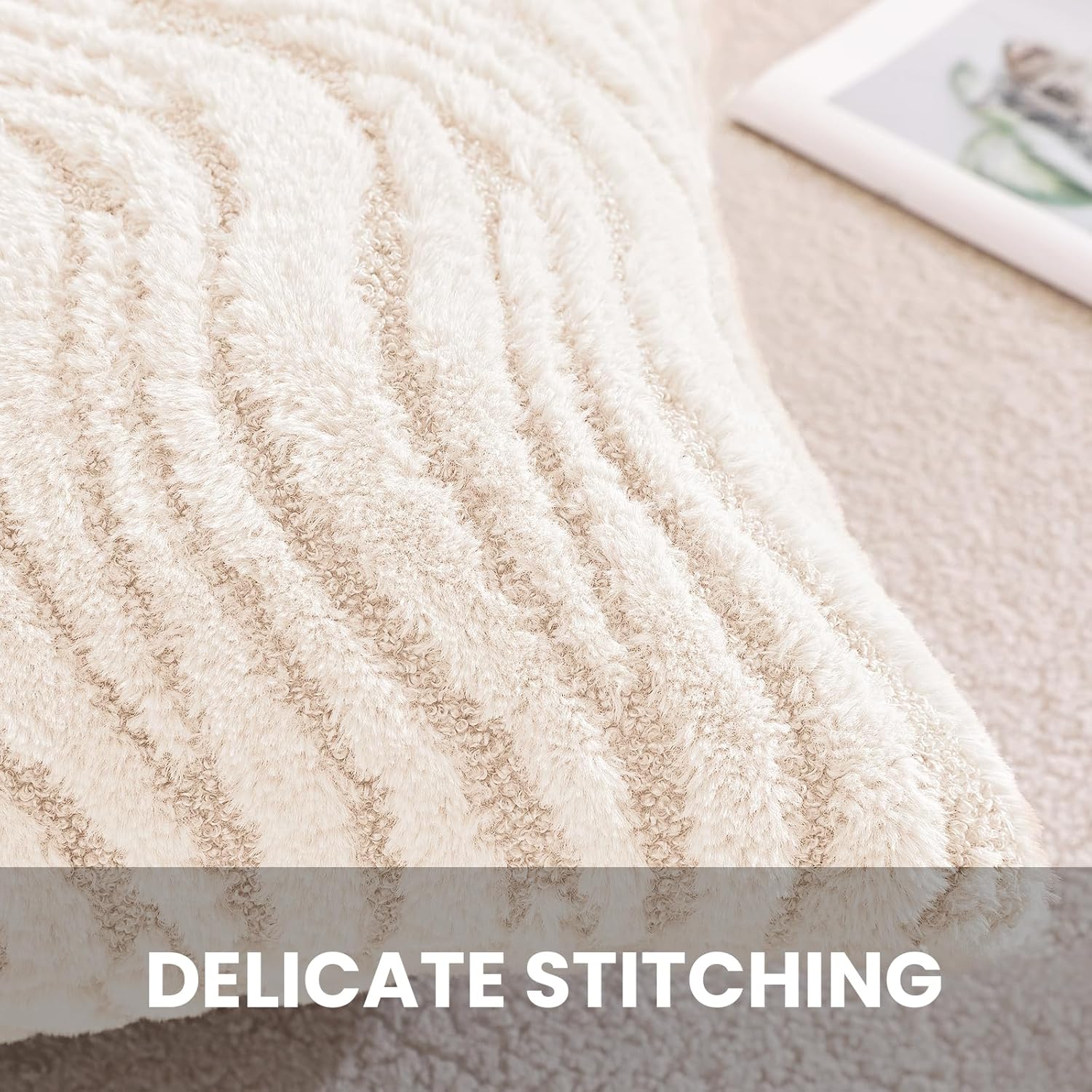 Thumbnail 6 de Ystyle Lot de 2 Housses de Coussin 45x45 cm en Peluche Douce – Crème