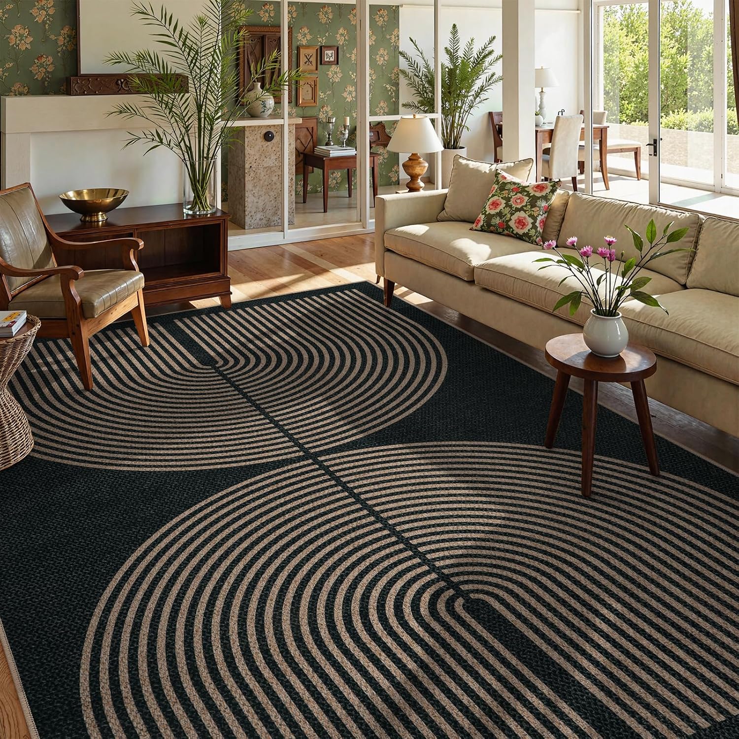 Detalle de Lahome Enfys Rainbow Easy Jute Outdoor Carpet (9x12) - Washable, Charcoal Black