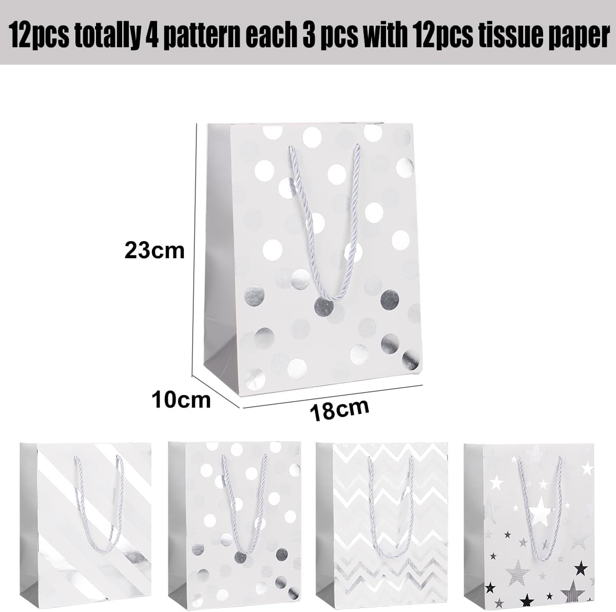 Thumbnail 1 de 12pcs 9in Gift Bags Silver