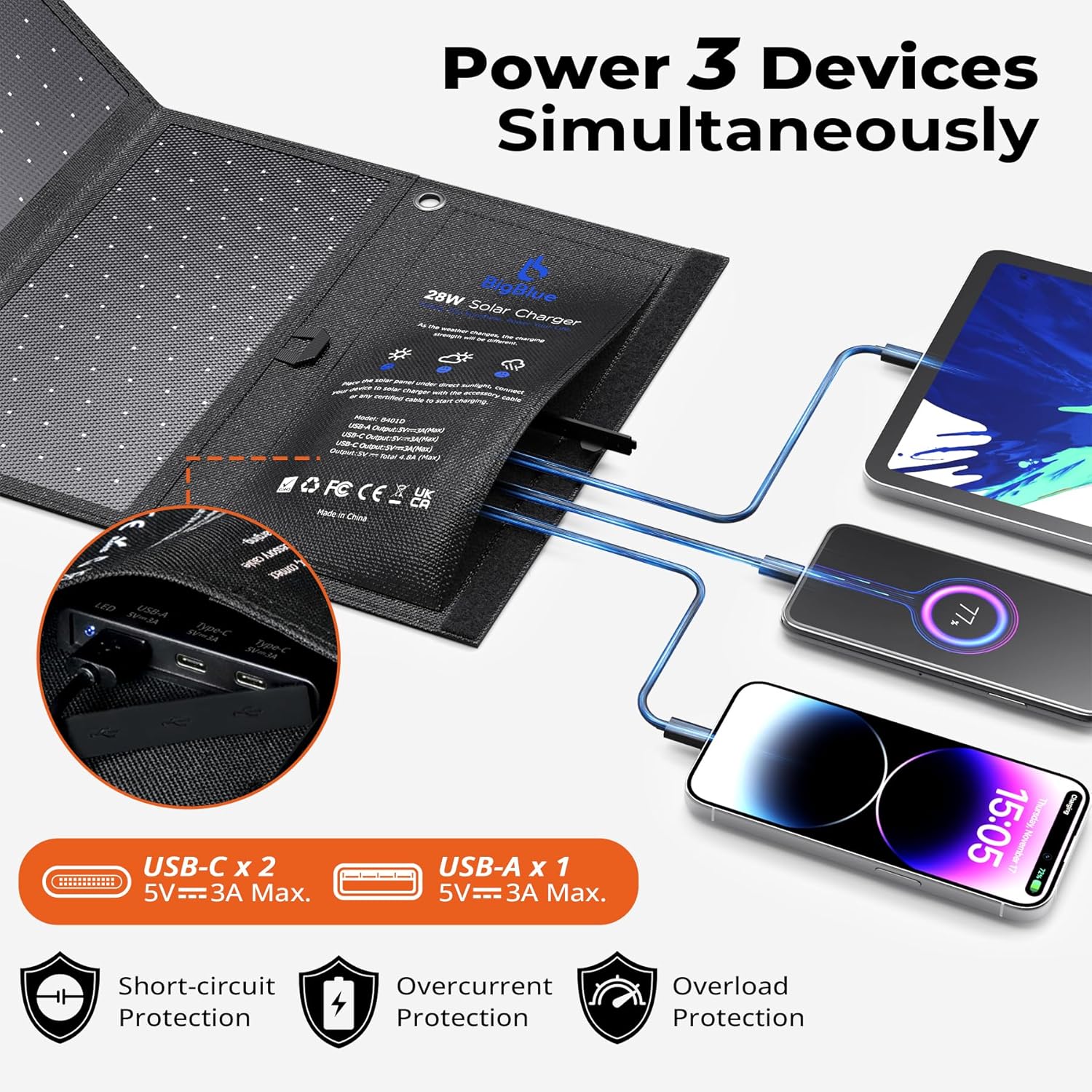 Detalle 2 de BigBlue 28W Solar Panel Charger 28W