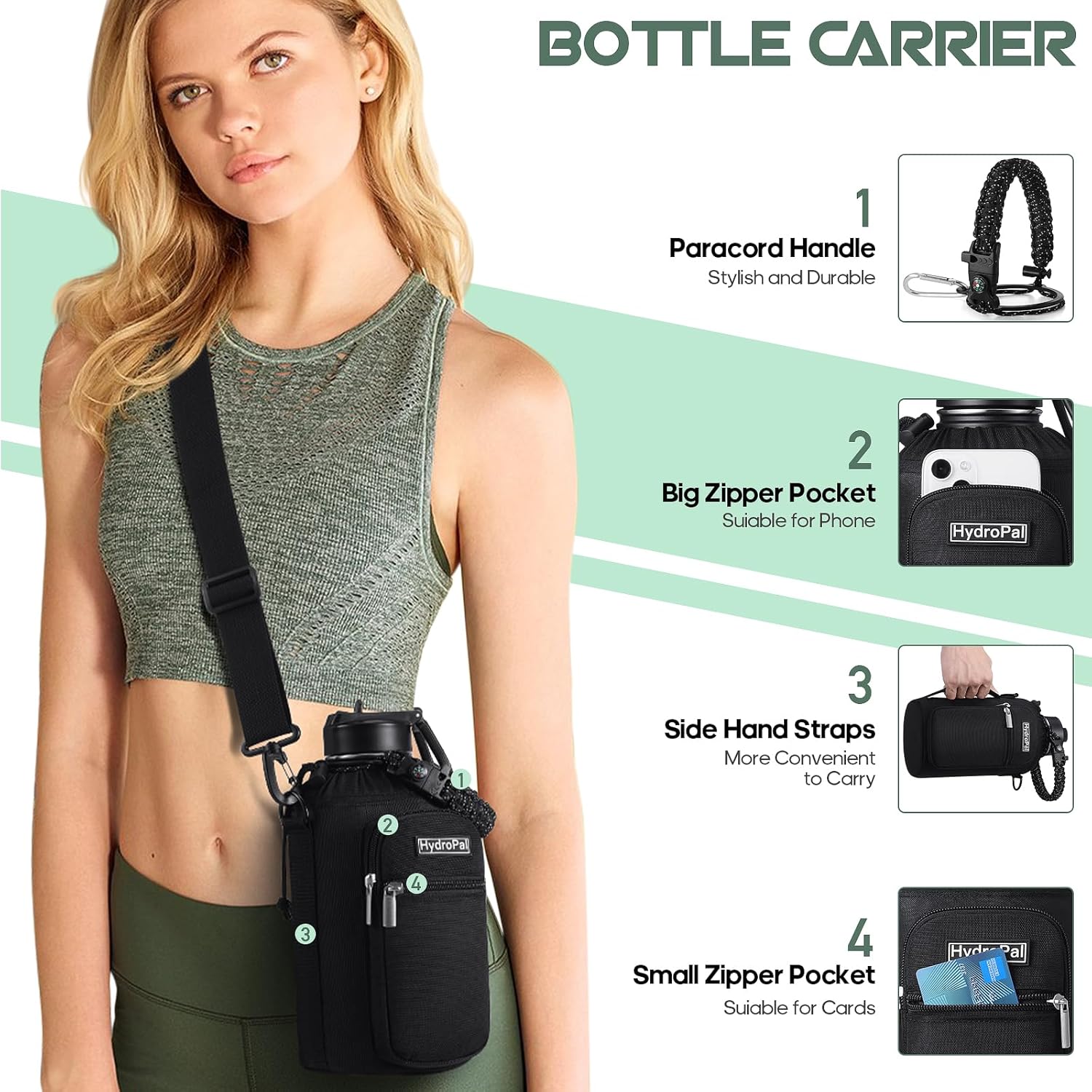 Thumbnail 4 de HydroPal Vacuum Insulated Stainless Steel Water Bottle (1.9L/1.2L/1L/750ml/500ml) with Straw & Spout Lids