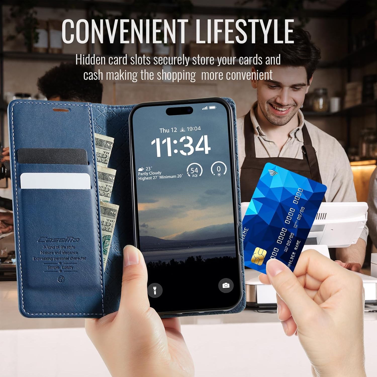 Thumbnail 5 de owlhold für iPhone 17 Klapphülle aus PU-Leder mit RFID-Schutz, Kartenfach und Standfunktion (blau)