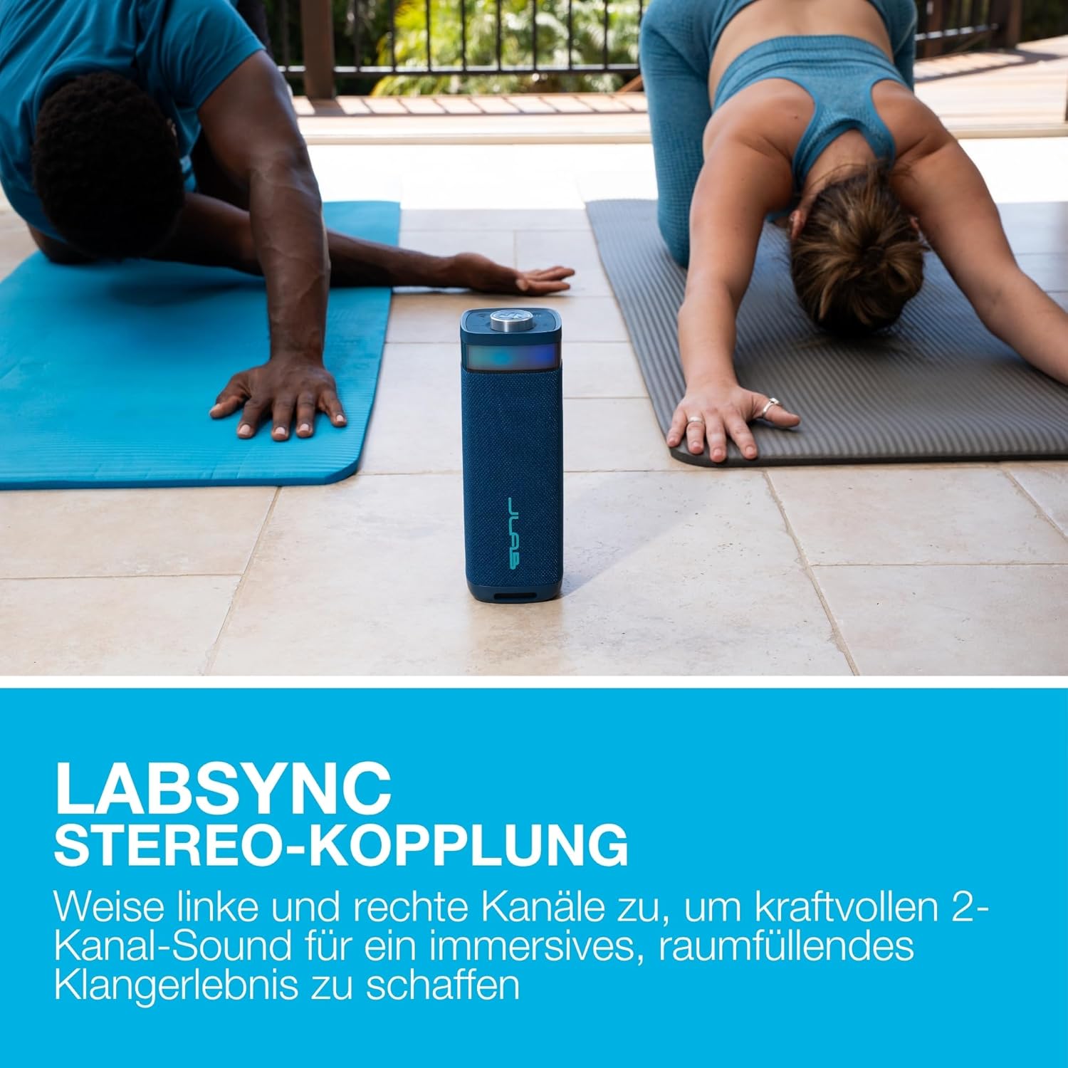 Thumbnail 4 de JLab JBuds Party tragbarer Bluetooth-Lautsprecher mit 12H+ Akkulaufzeit, 30W und IP56 – Marineblau