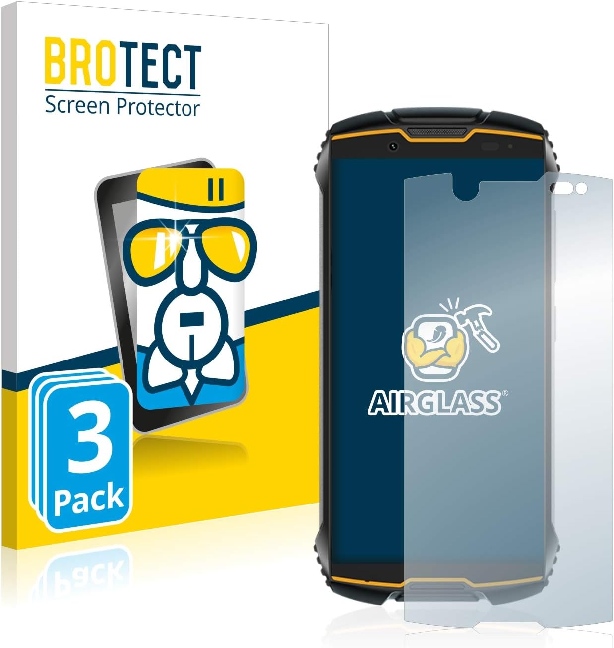 Detalle de brotect Pellicola Protettiva Vetro per Cubot King Kong Mini (3 Pezzi) – AirGlass, Durezza 9H, Trasparente