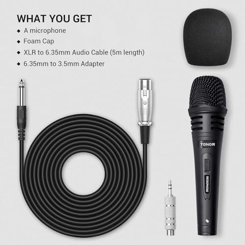 Detalle de TONOR Professional Vocal Microphone for Singing with 16.4ft/5m XLR Cable and Heavy-Duty Stand