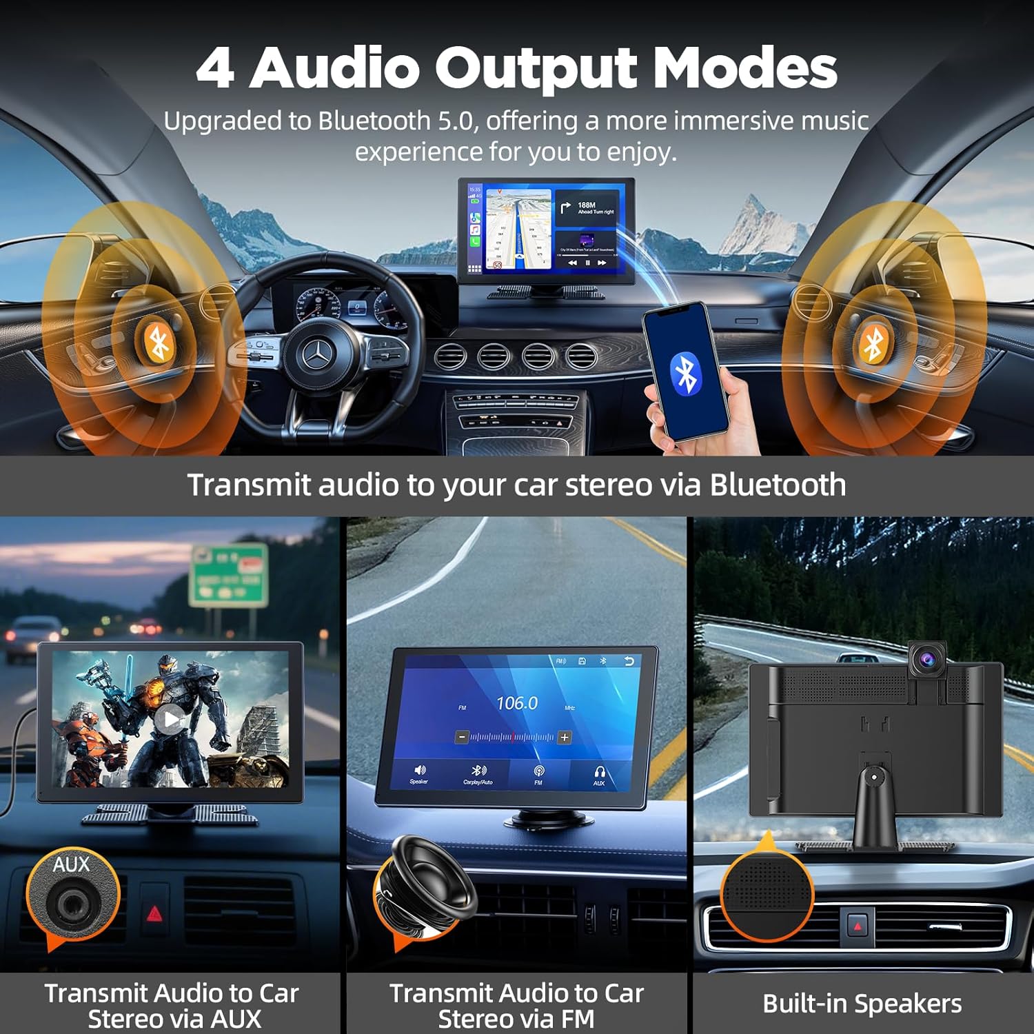 Thumbnail 5 de Volam 9" Wireless Carplay Screen with Dual Dash Cam and Backup Cam