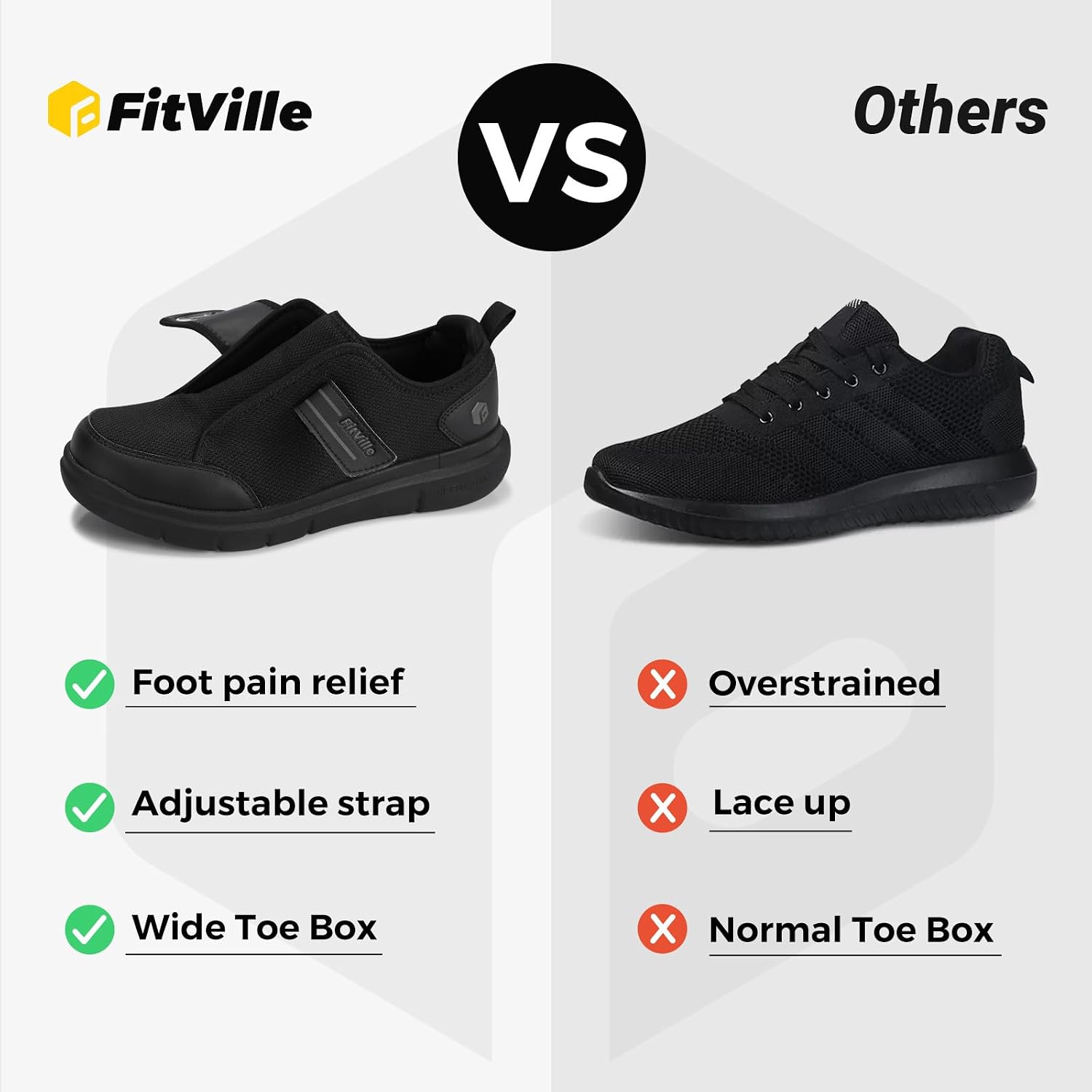 Thumbnail 6 de FitVille Chaussures diabétiques homme Extra Larges à scratch pour marche des seniors