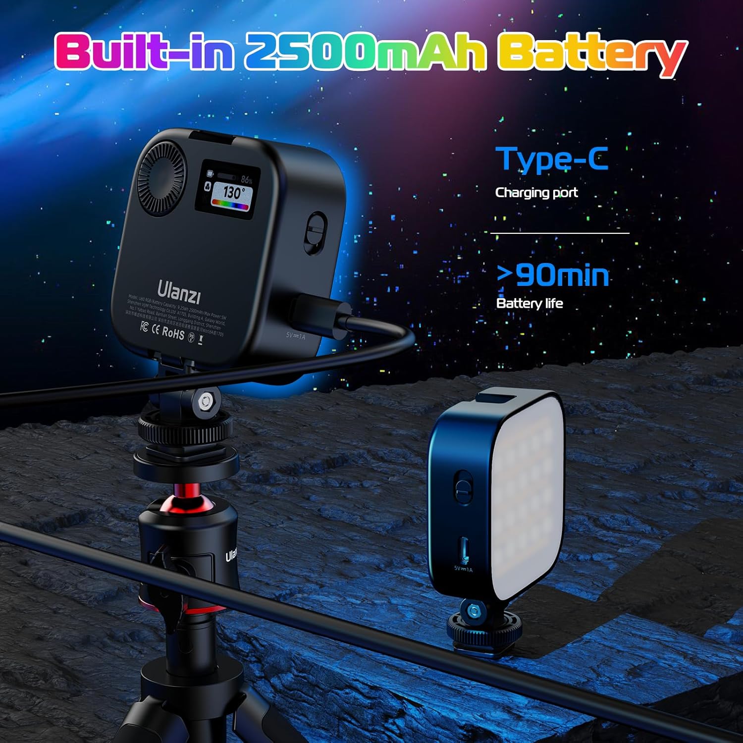 Detalle 1 de ULANZI U60 RGB Videoleuchte mit 2500mAh Akku