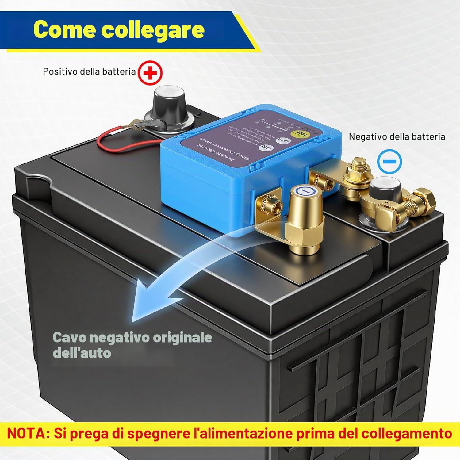Detalle de Stacca Batteria BOSYTRO 12V 240A con telecomando – protezione auto, RV, barca e più