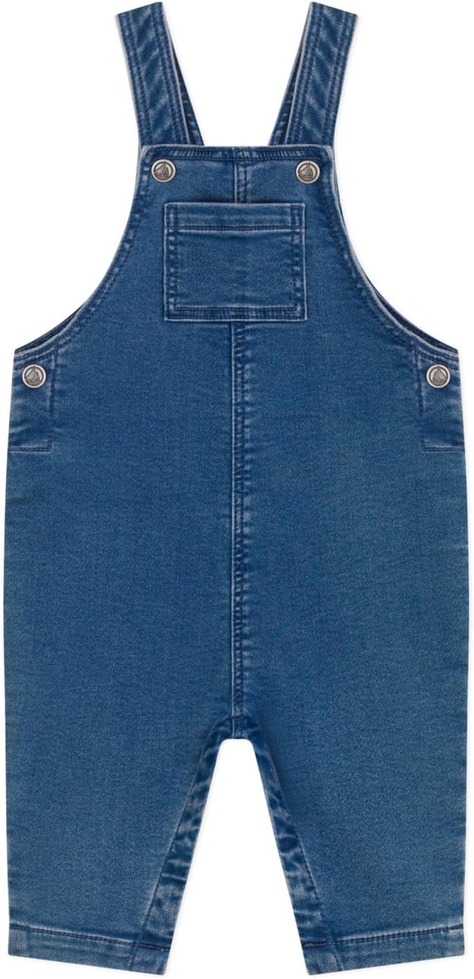 Petit Bateau Salopette Longue Bébé Garçon — jean élasthanne, bretelles réglables et bavette à poche