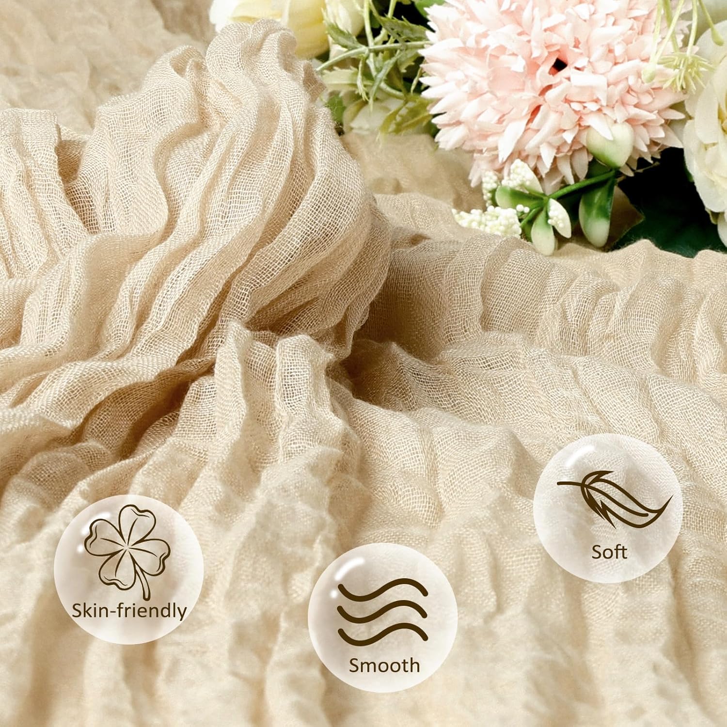 Thumbnail 3 de pepmily 6 Pack Beige Cheesecloth Table Runner (35 x 120 in) Boho Gauze Fabric