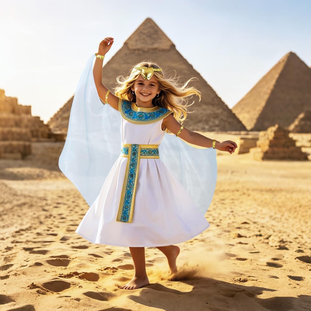 Detalle 2 de Alaoo Egyptisch koninginnenkostuum voor meisjes, maat S, 6-7 jaar