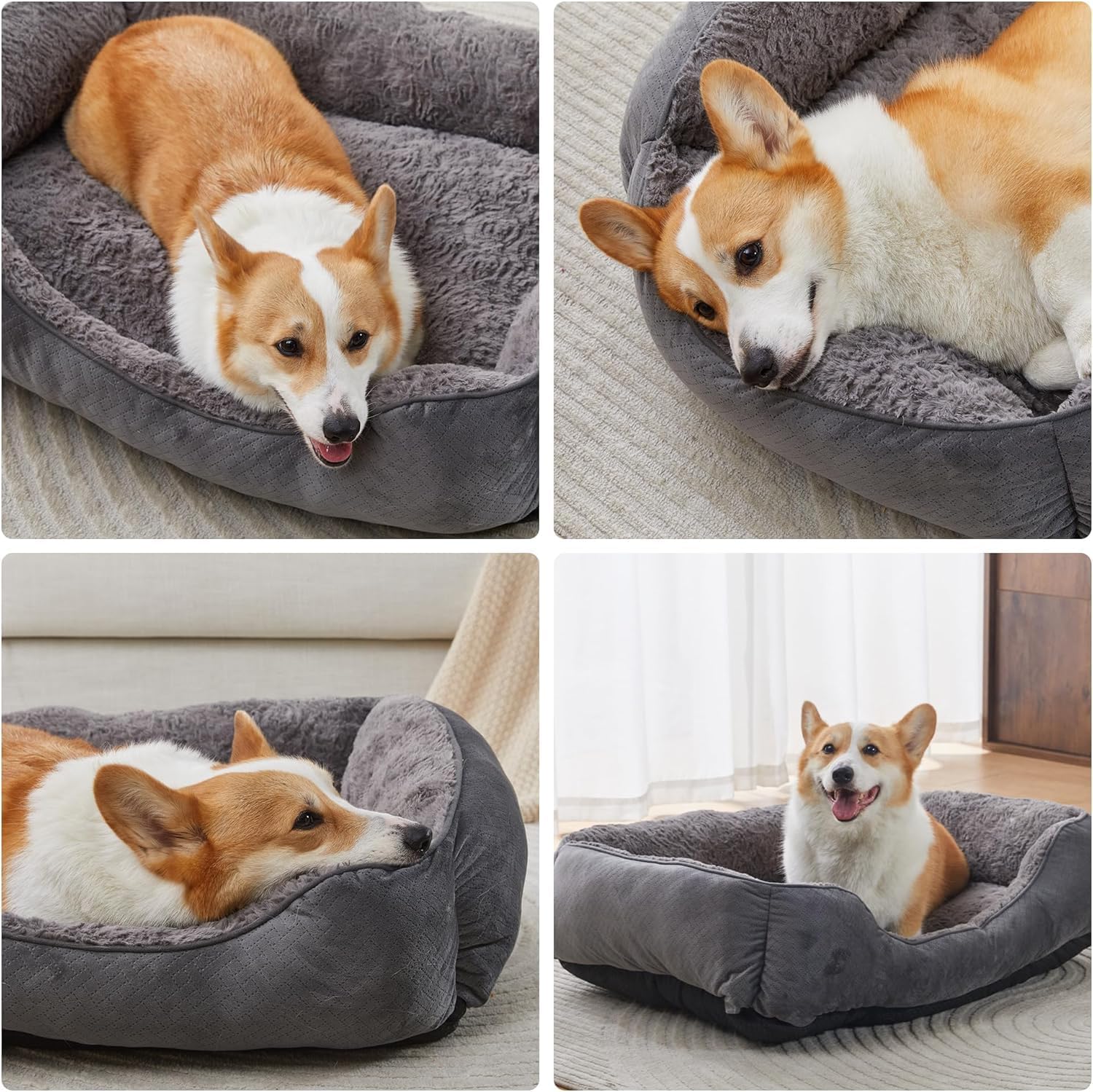 Detalle de Oveppy Dog Bed Large – super soft rectangle warming pet bed (grey, 30 x 24 x 9inch)