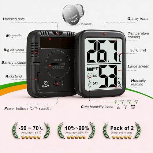 Detalle de Antonki 2 Pack Indoor Room Thermometer Hygrometer – Real-Time Temperature & Humidity Monitor