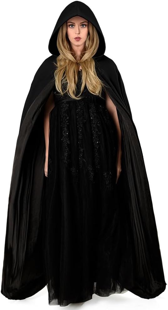 Thumbnail 6 de AOOWU Schwarzer Vampir-Umhang mit Kapuze für Erwachsene – einseitiger Cape Poncho fürs Kostüm