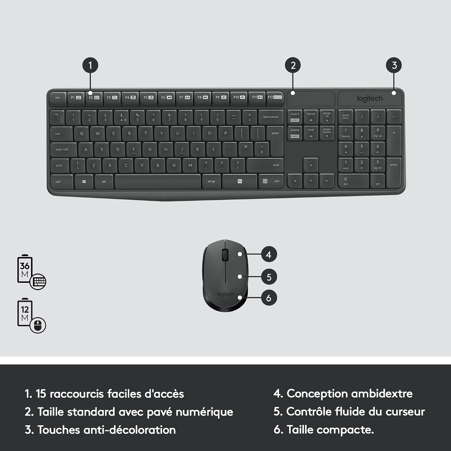 Detalle de Logitech MK235: ensemble clavier et souris sans fil fiable pour Windows