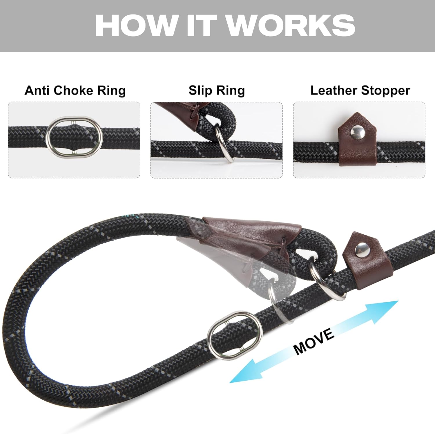 Detalle 2 de Fida Retrieverleine für Hunde – 1,8 m Schlupfleine aus robustem Nylon, reflektierend