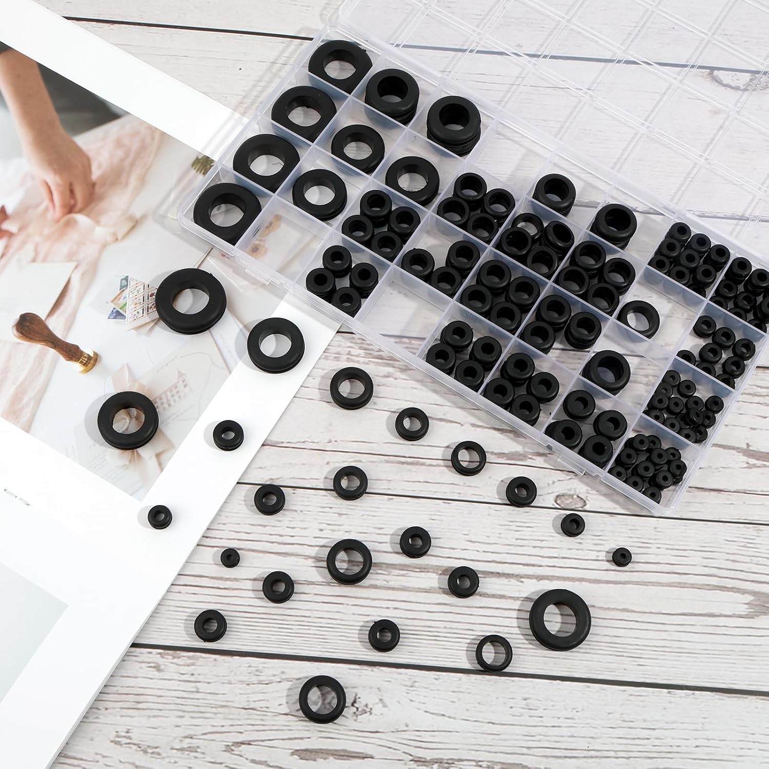 Thumbnail 6 de Opvixi 200-Piece Rubber Grommet Kit, 8 Sizes for Wiring and Hole Coverage