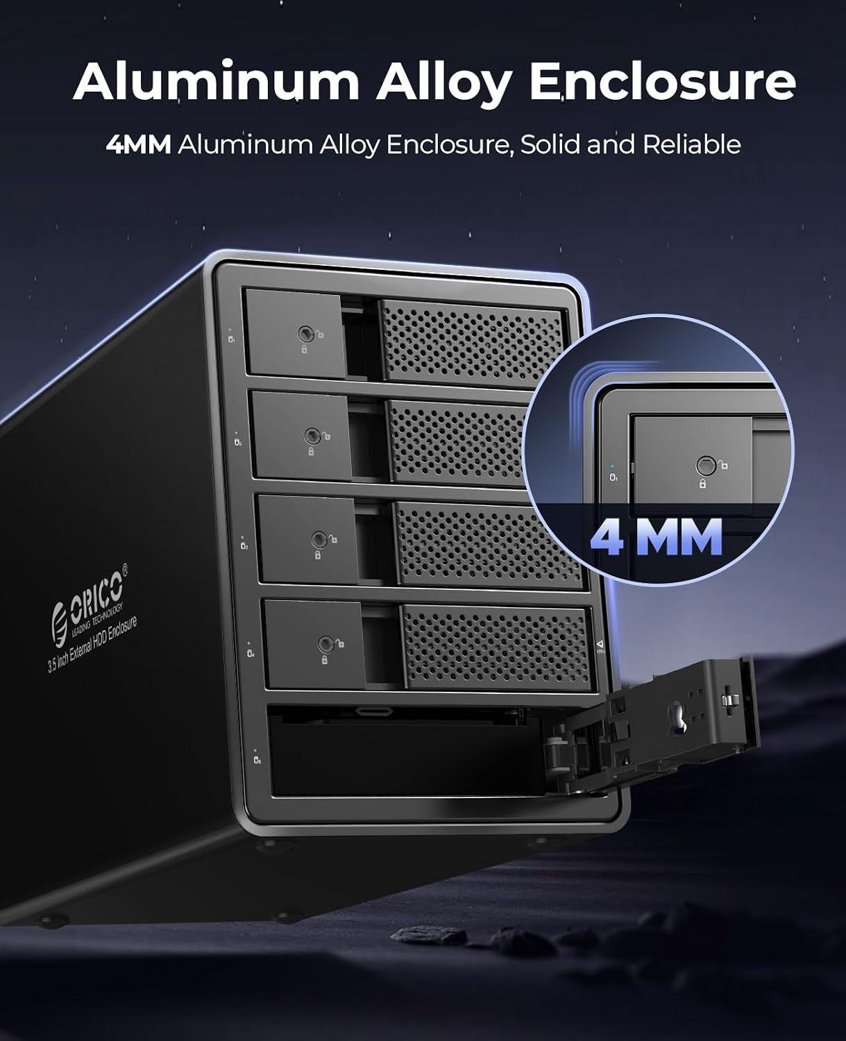 Detalle 2 de ORICO boîtier externe pour 5 disques durs USB 3.0 vers SATA avec RAID (aluminium) – 5 baies