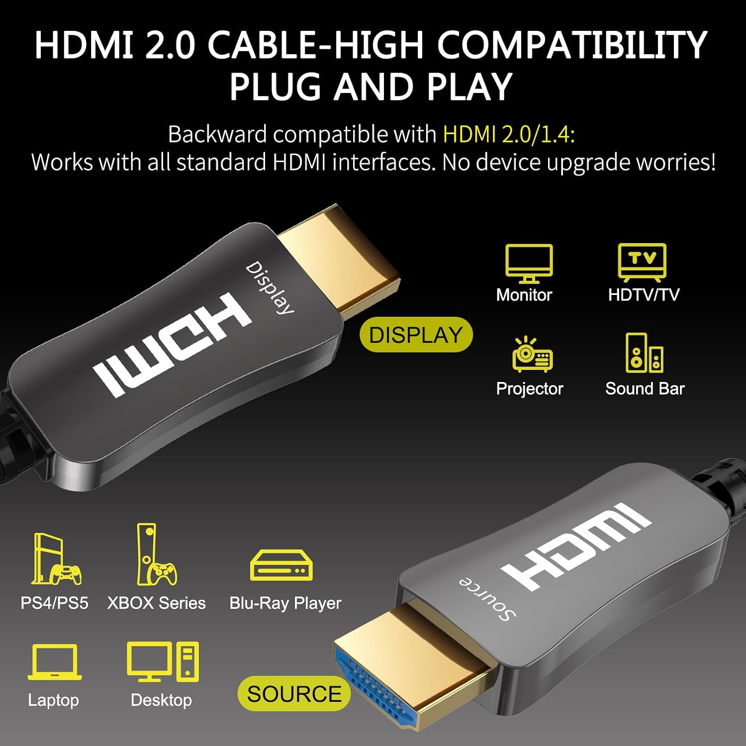 Detalle de ATZEBE HDMI Glasfaser Kabel 5M – 4K@60Hz, HDR, 18Gbps, 4:4:4, HDCP 2.2