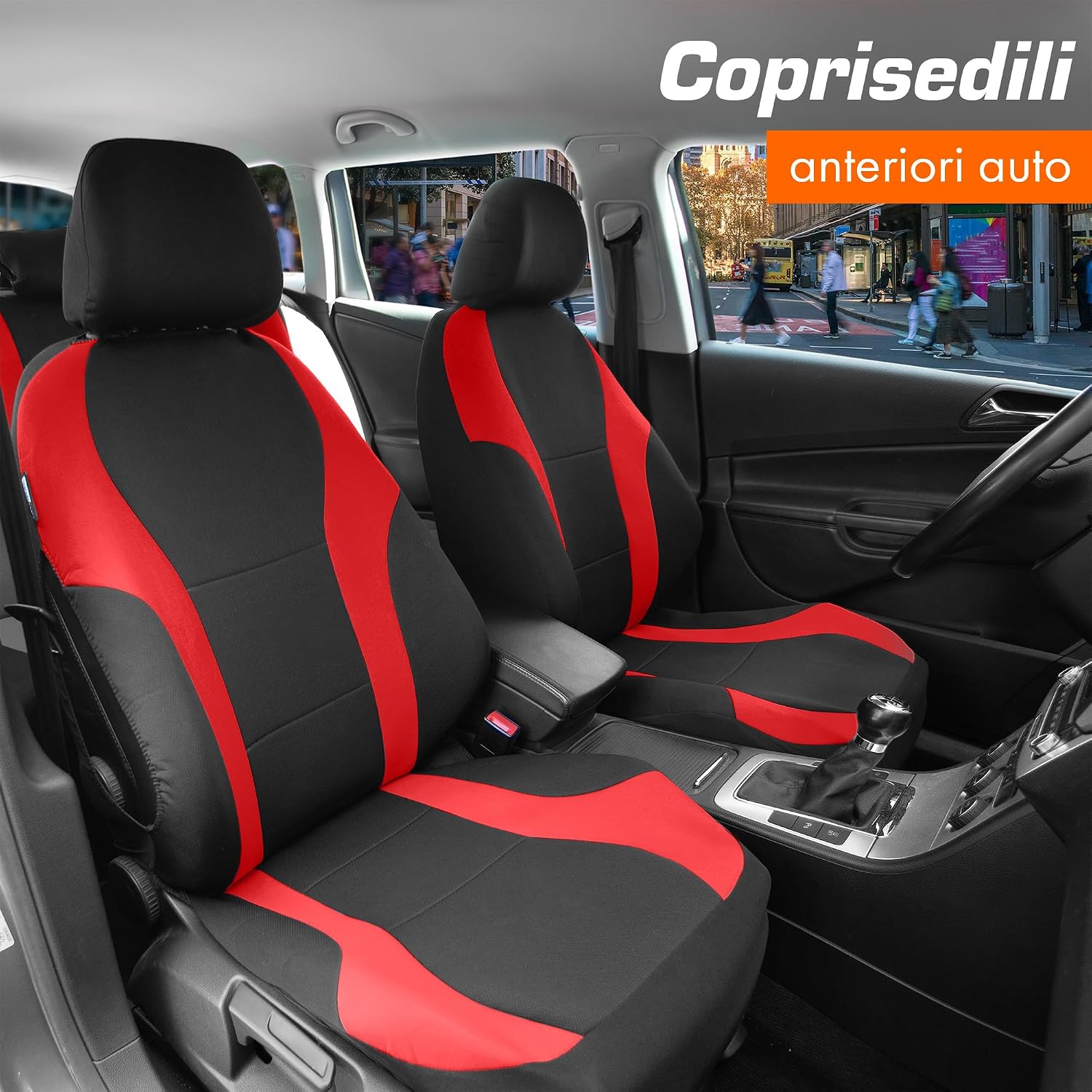 Detalle 2 de Upgrade4cars Coprisedili auto anteriori universali nero/rosso (set da 4 pezzi)