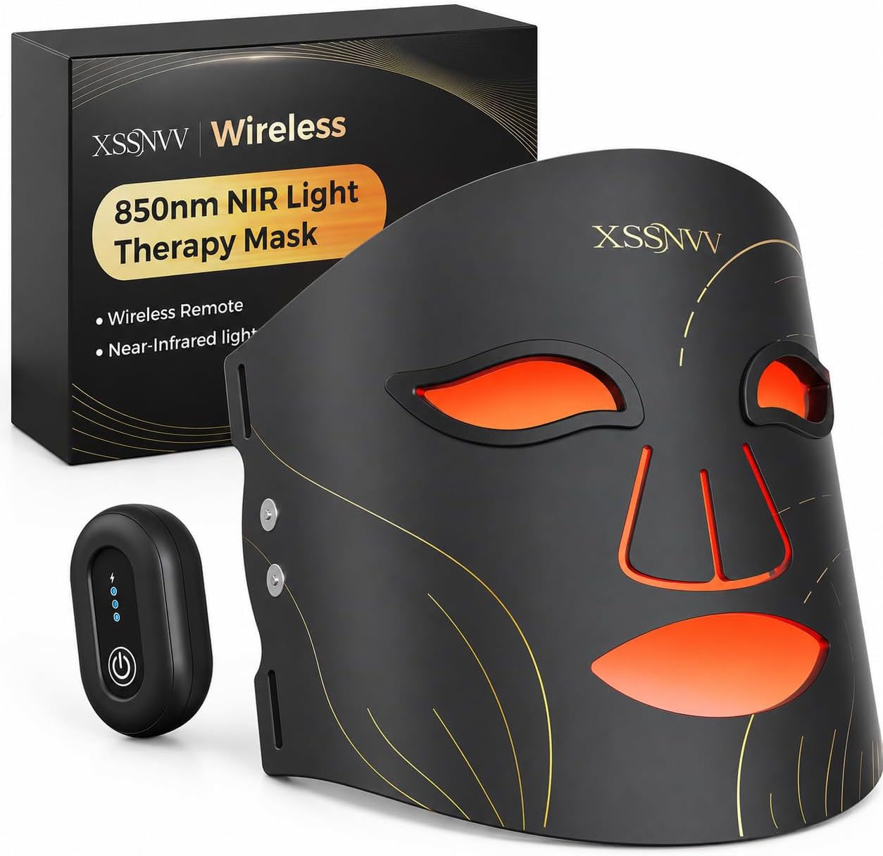 Detalle de XSSNVV Red Light Therapy Mask: 850nm NIR, 4 Modes, 272 LEDs, Wireless