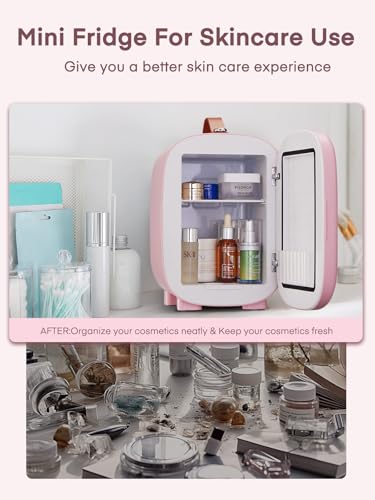 Detalle de FOHERE Mini Nevera 5L Rosa: portátil, silenciosa y versátil para dormitorio, coche y oficina