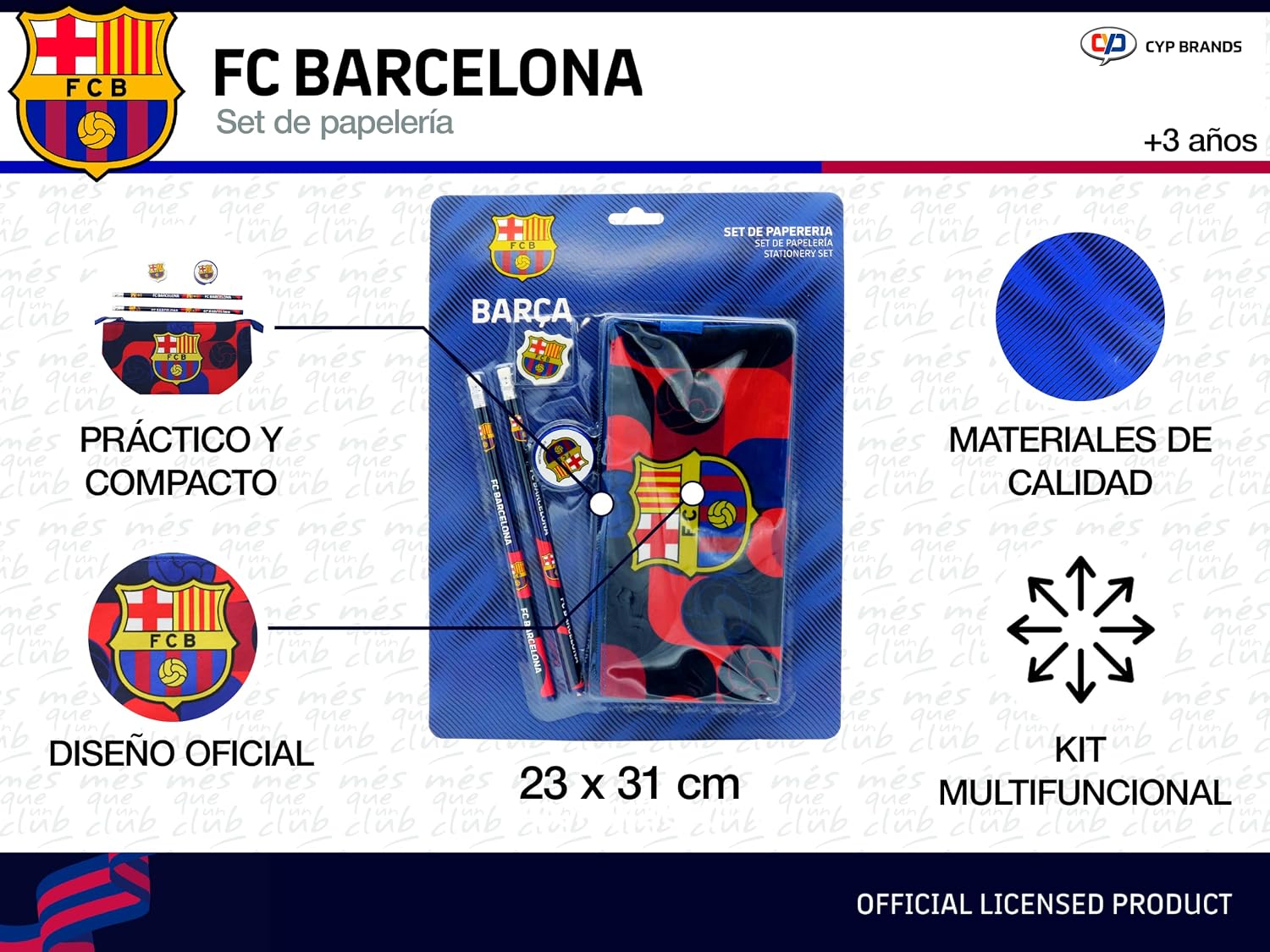 Detalle de CYPBRANDS FC Barcelona – niebieski zestaw szkolny z ołówkami i piórnikiem