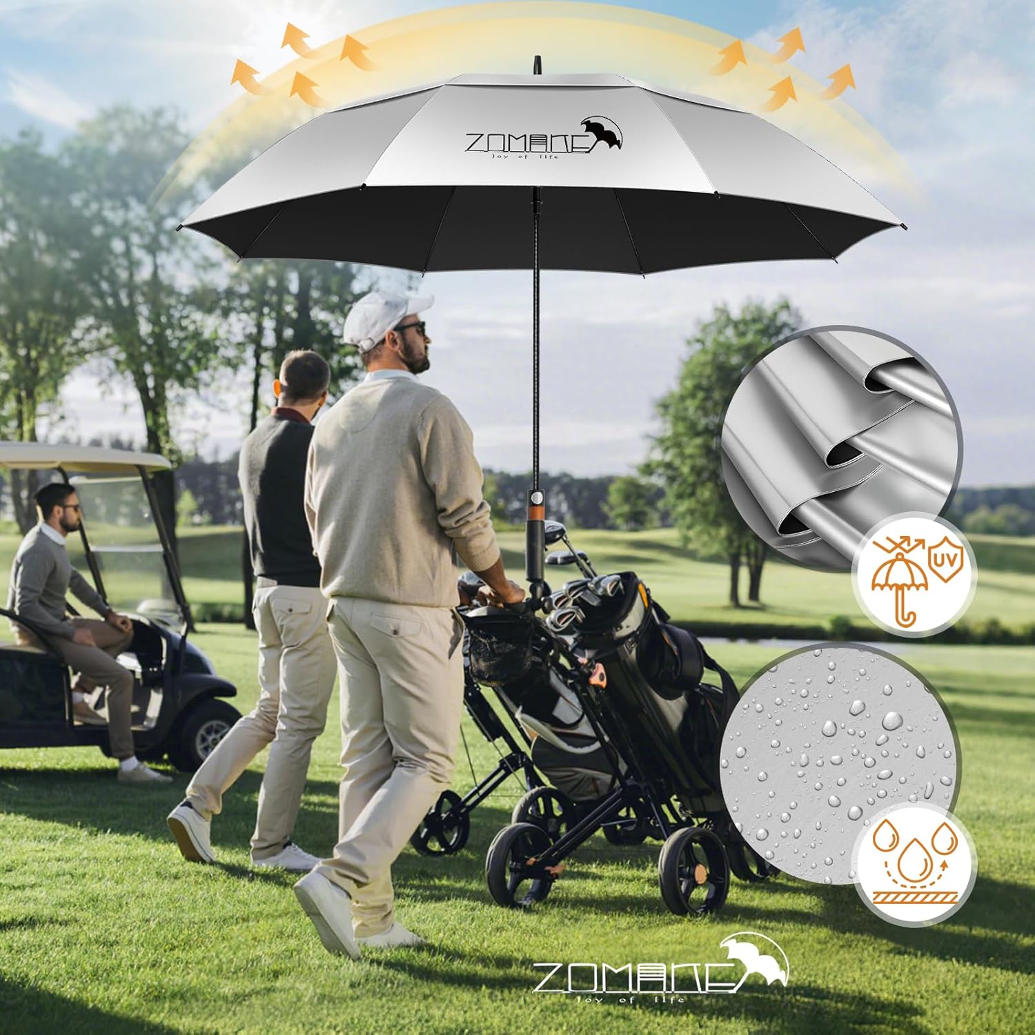 Thumbnail 6 de ZOMAKE Ombrelle Golf Anti-UV 62/68 Pouces – Grand Parapluie avec Double Canopée et Manche Bois Ondulé