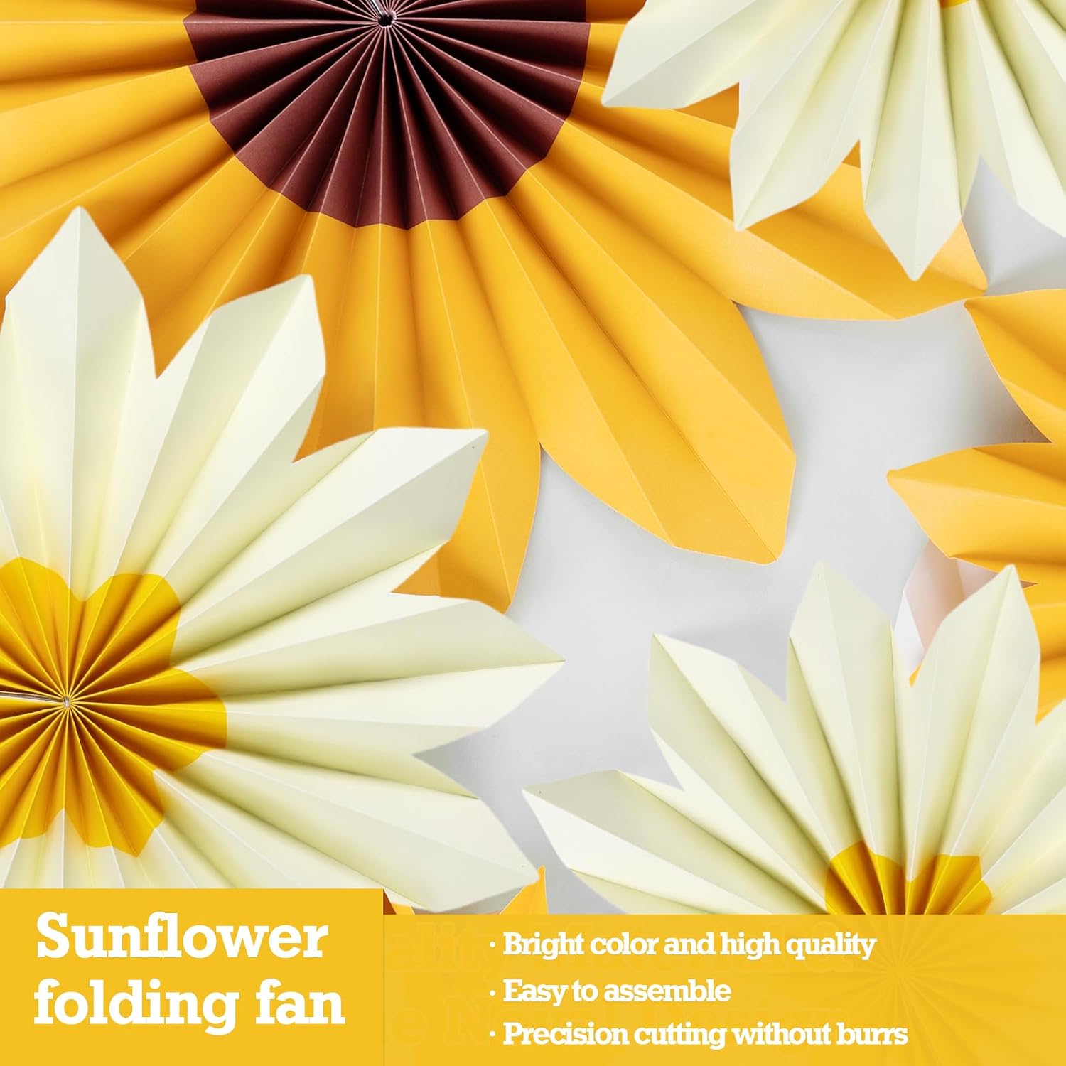 Detalle de SUNBEAUTY 9 Pcs Sunflower Yellow Paper Fans Hanging Decorations