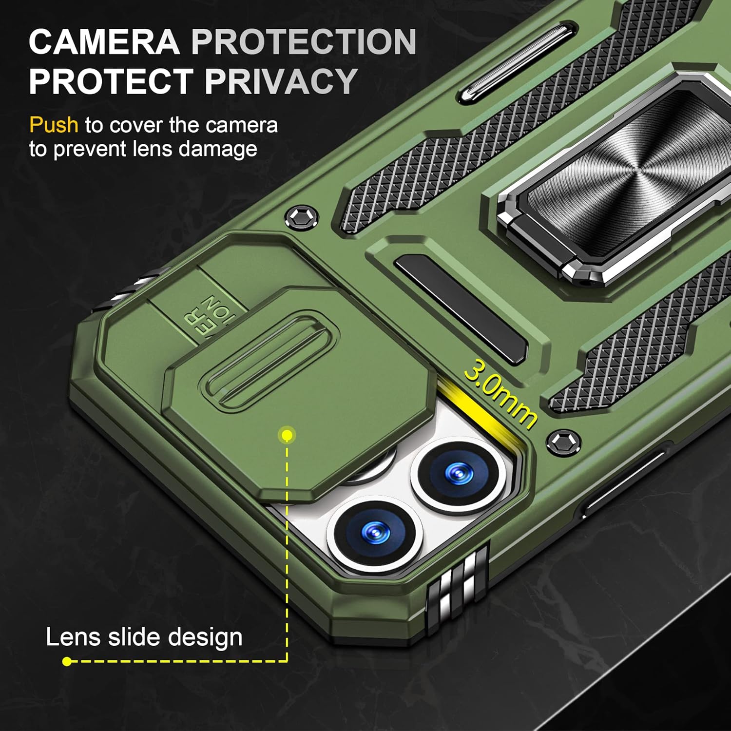 Thumbnail 4 de Jshru iPhone 13 Pro Max Case with Screen Protector (2 Pack) – Olive Green with Slide Camera Cover & 360° Kickstand