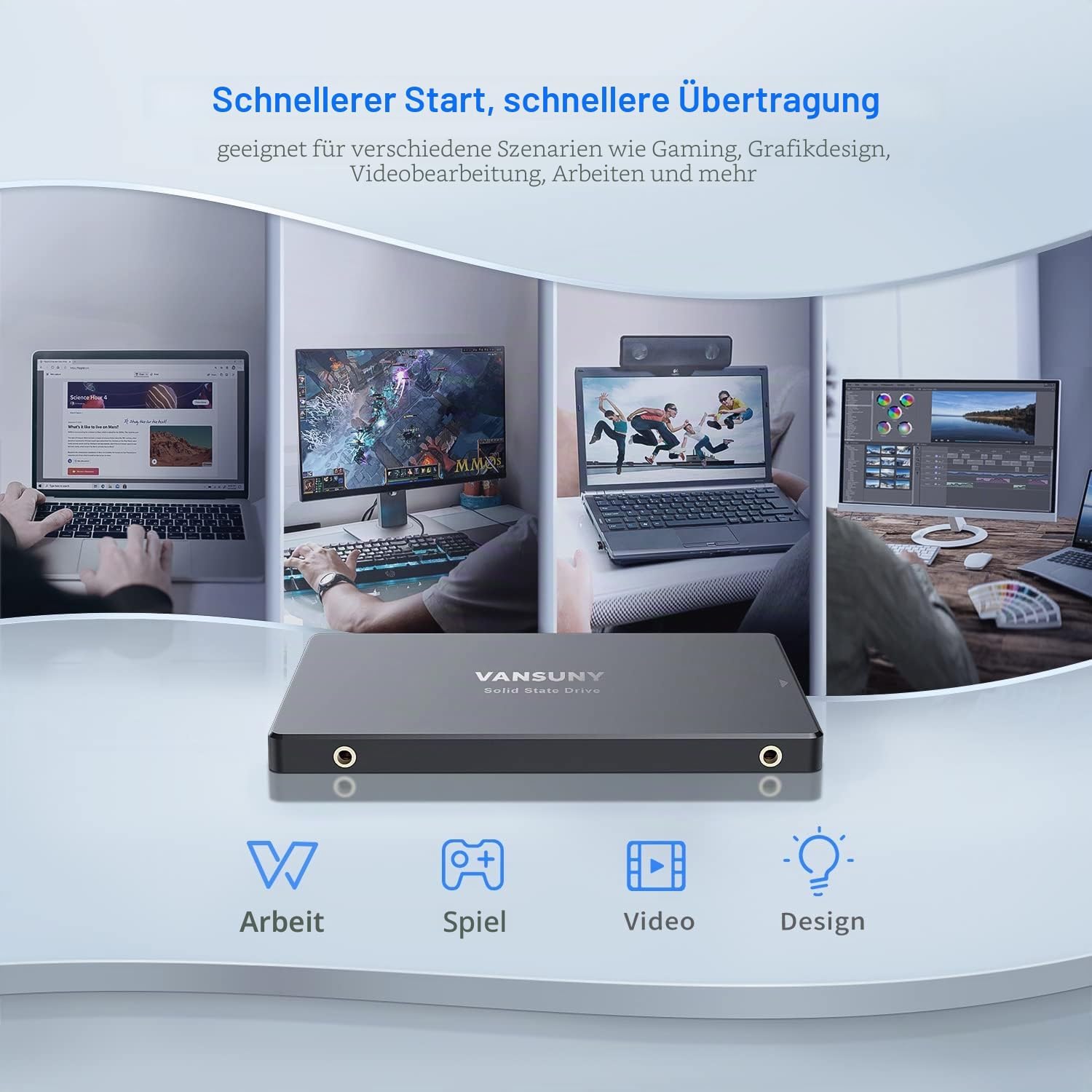 Detalle 2 de Vansuny Intern SSD 256GB 2,5 Zoll SATA III – schneller Speicher für PC und Laptop