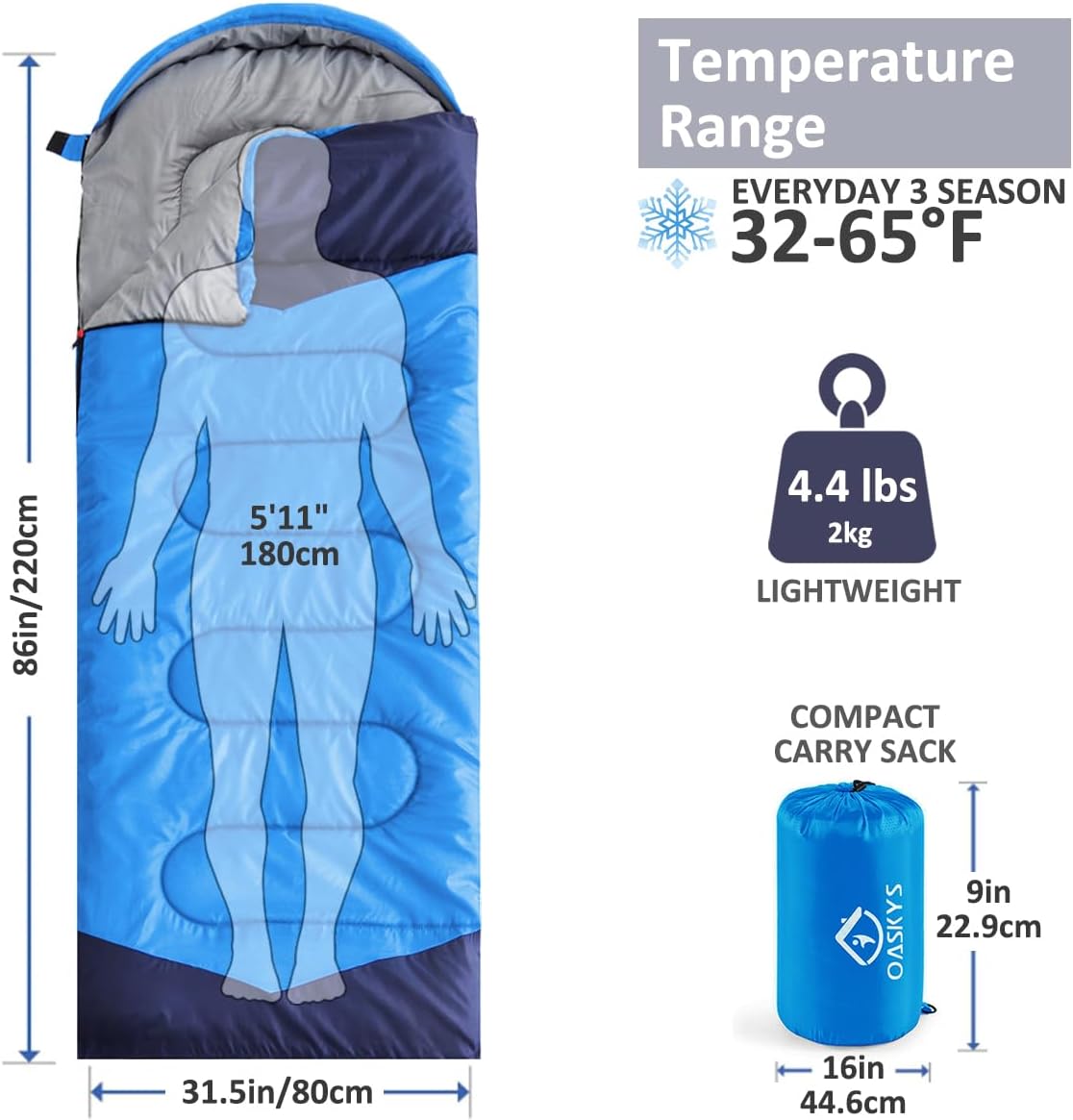 Thumbnail 1 de oaskys 3-Season Camping Sleeping Bag, Rectangular with Adjustable Hood