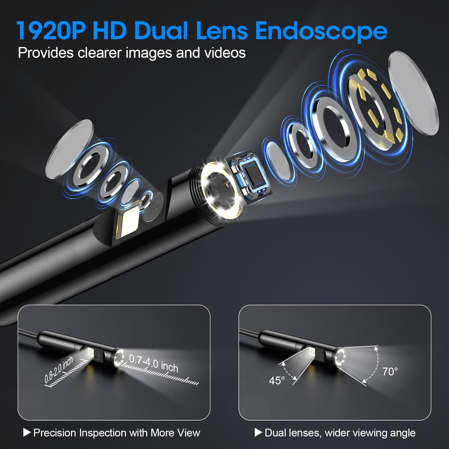 Thumbnail 1 de PAPIBLU Dual Lens Endoscope Inspection Camera (5m) with Semi-Rigid Snake Cable