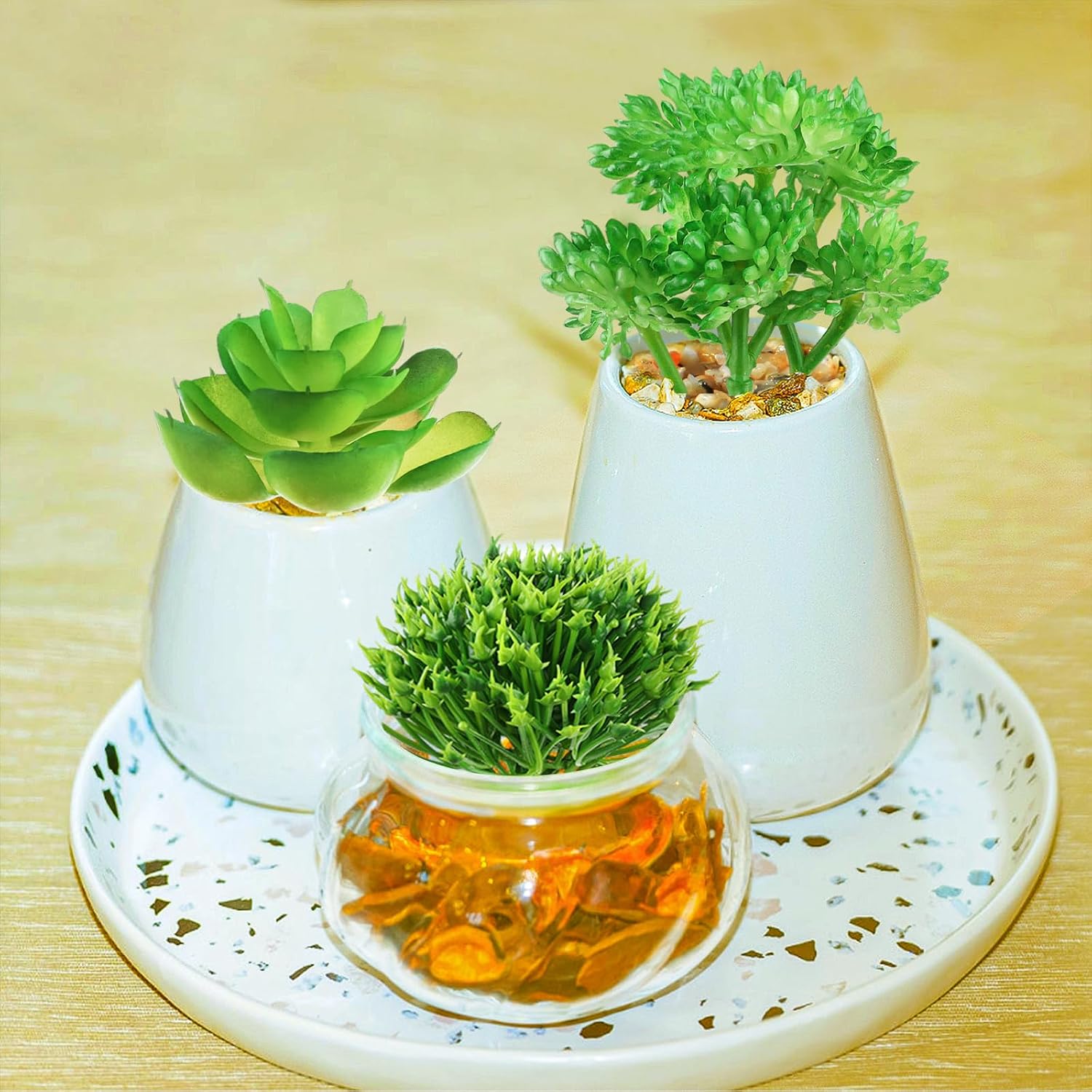 Detalle 2 de QUOZUO 1214-QEUQU kunstvetplanten, set van 6 mini vetplanten in groen