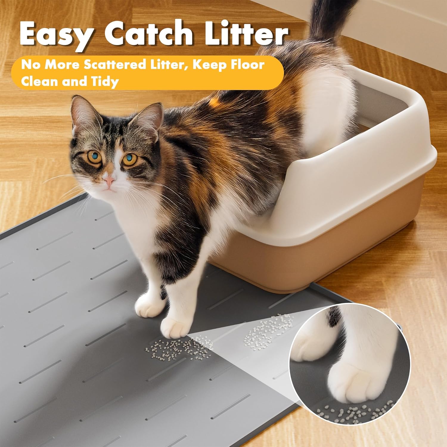 Thumbnail 1 de Pieviev Cat Litter Mat 86 x 56 cm: Silicone Litter Tray Mat for Easy Cleaning and Cat Comfort
