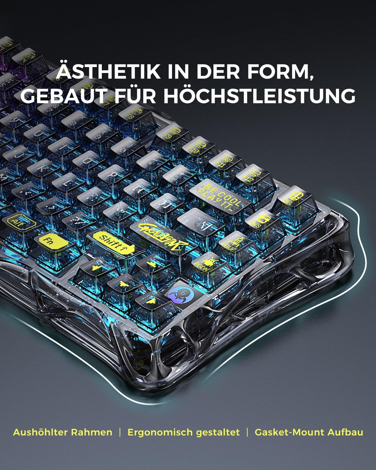 Detalle de GravaStar Mercury K1 Lite 75% Gaming-Tastatur (Hot Swap, RGB, BT 5.0/2,4 GHz, USB-C) – QWERTY
