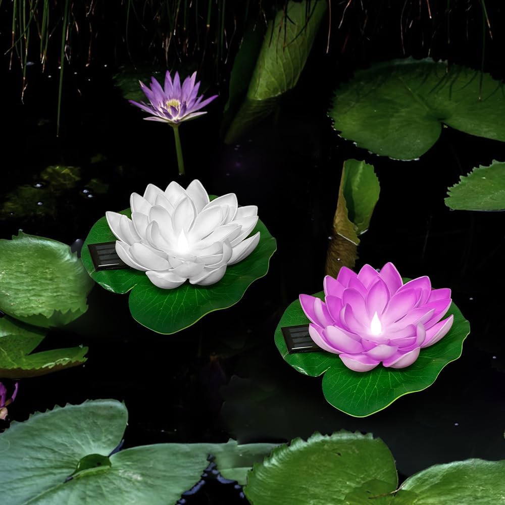 Thumbnail 1 de HuaMuDM Schwimmende Blumen – 2 Stück Solar Lotuslichter für Teich & Garten