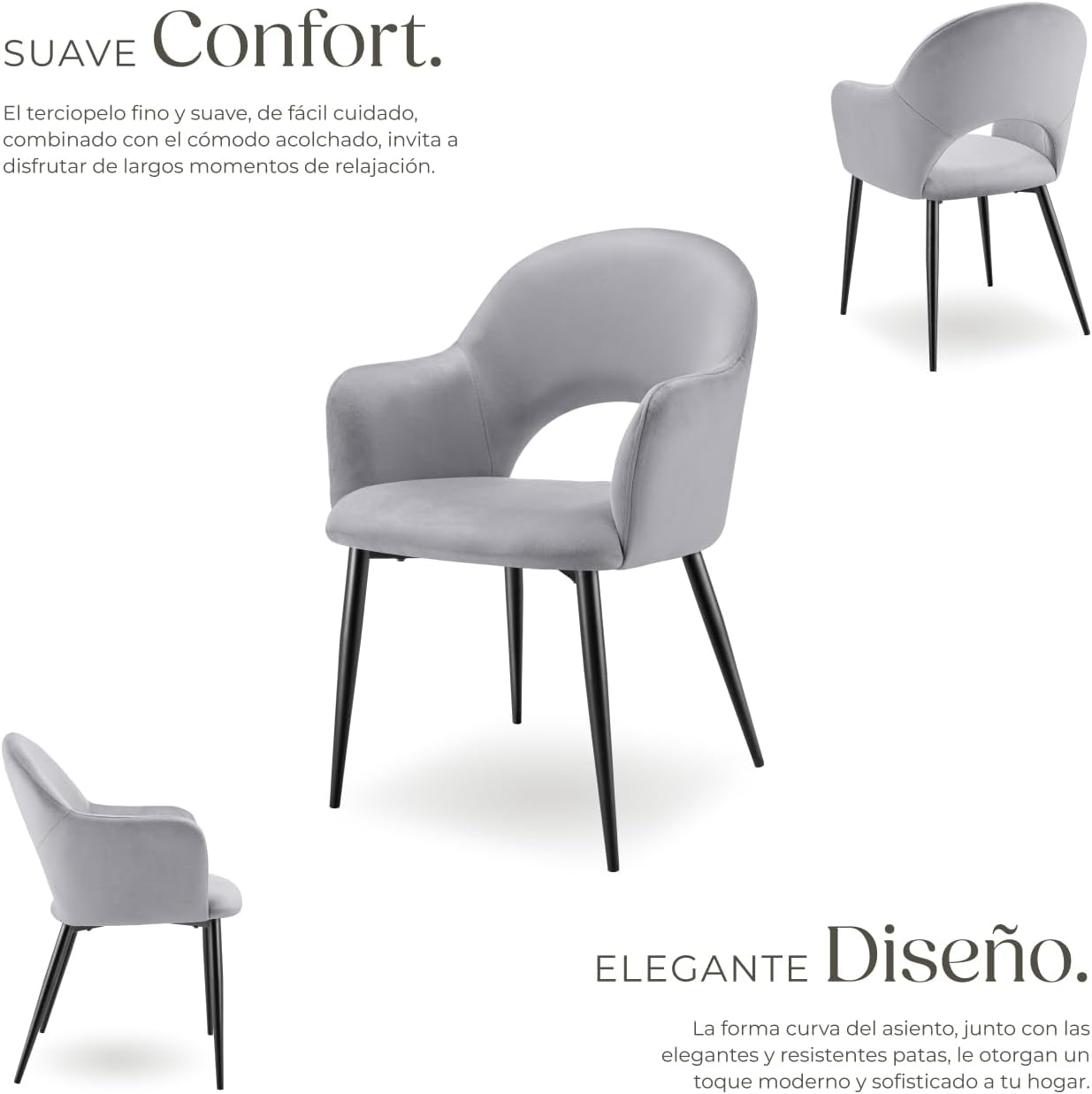 Thumbnail 4 de tectake® sillas de comedor terciopelo 6 unidades 120 kg