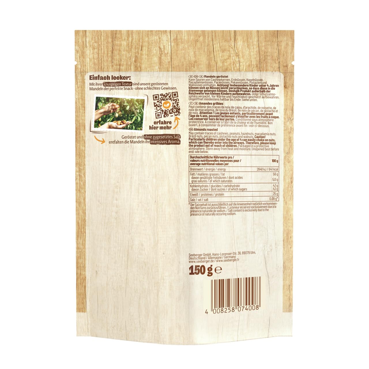 Thumbnail 1 de Seeberger geröstete Mandeln, 5er Pack (5 x 150 g) – knackige Mandelkerne ohne Salz, vegan