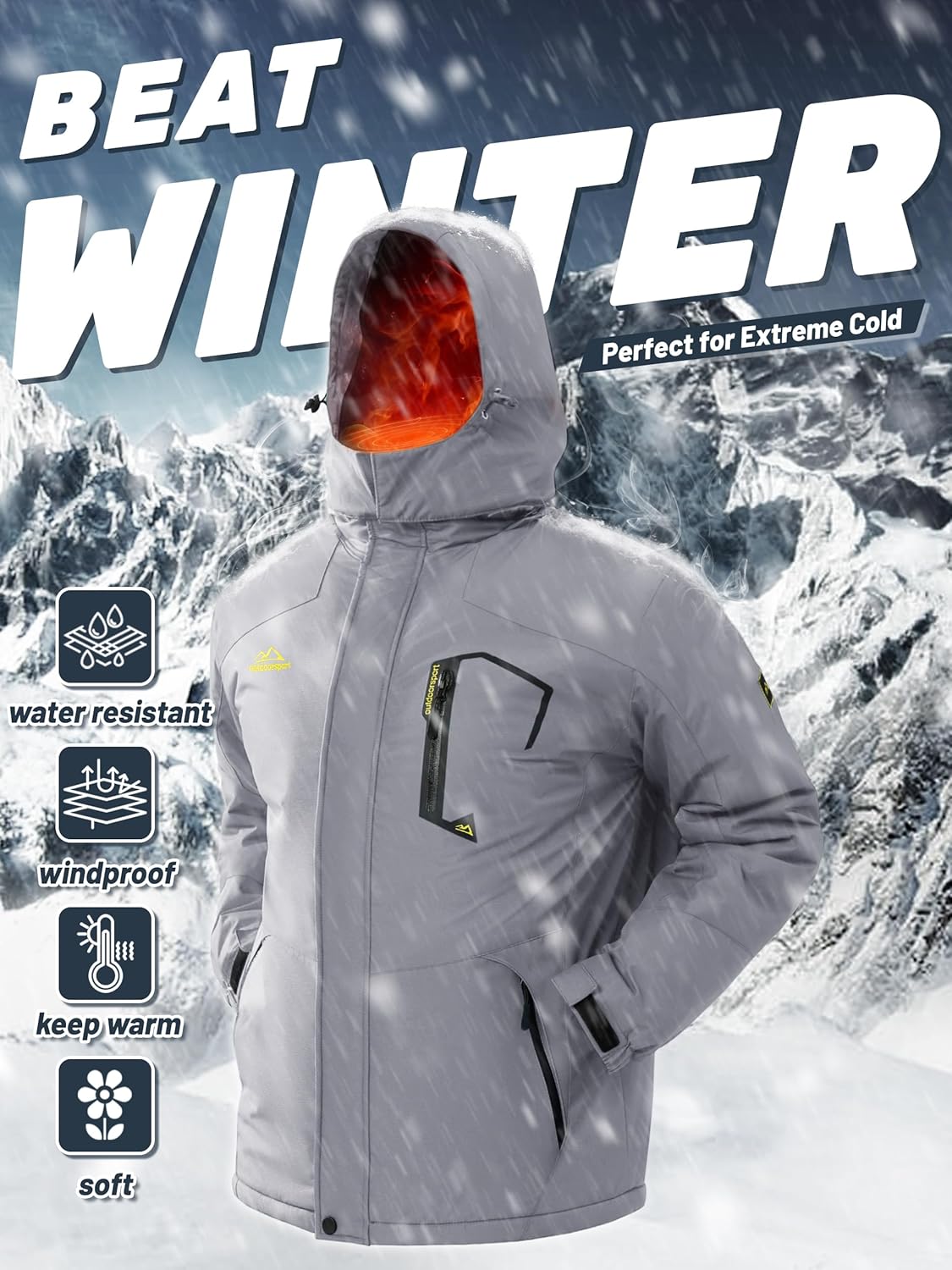Detalle de TACVASEN Men’s Winter Skiing Jacket (Water-Resistant Fleece Lining, Insulated, Detachable Hood)