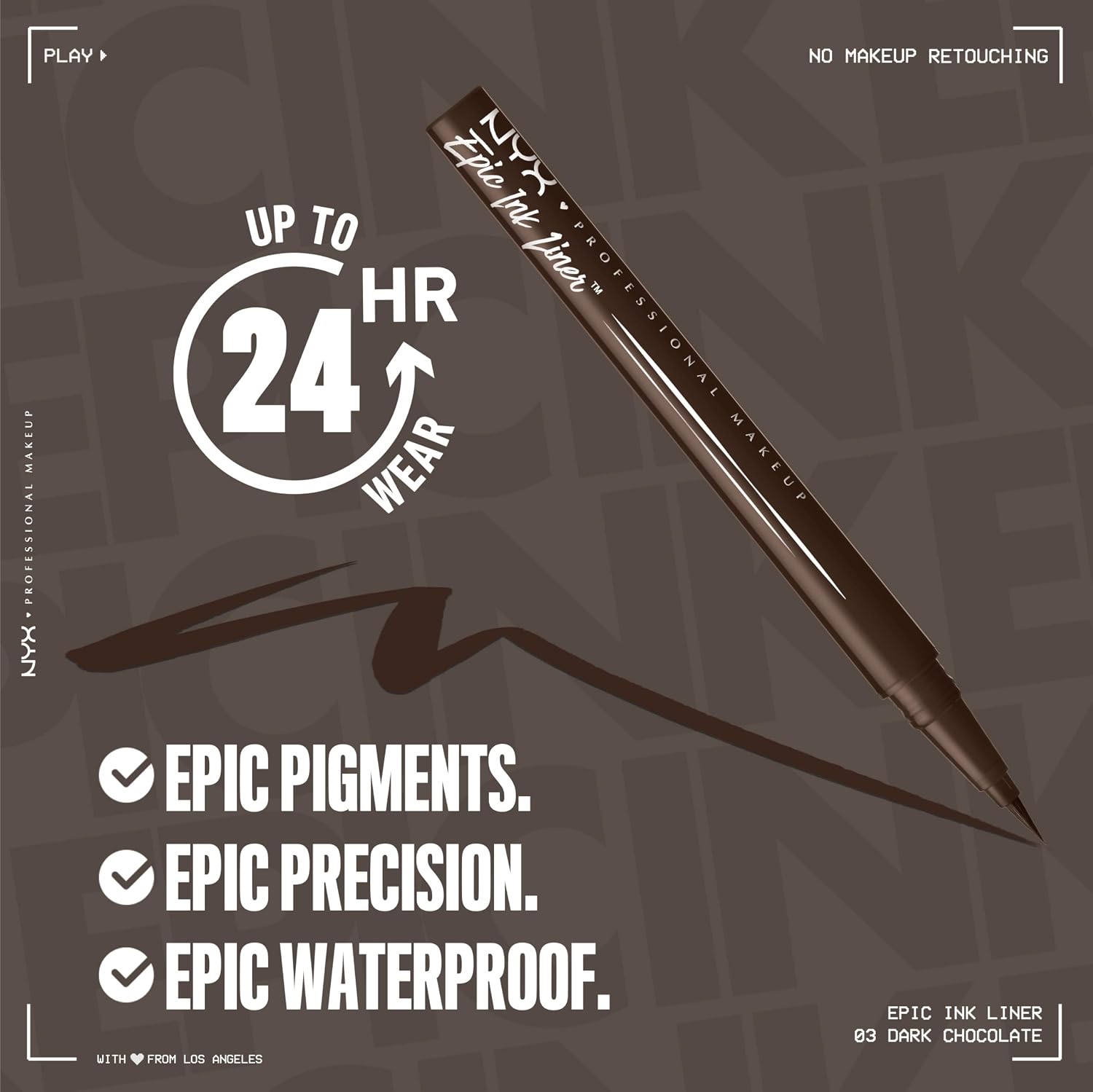 Detalle de NYX Professional Makeup Epic Ink Eyeliner 03 Dark Chocolate – wasserfest, hochpigmentiert & vegane Filzstift-Spitze