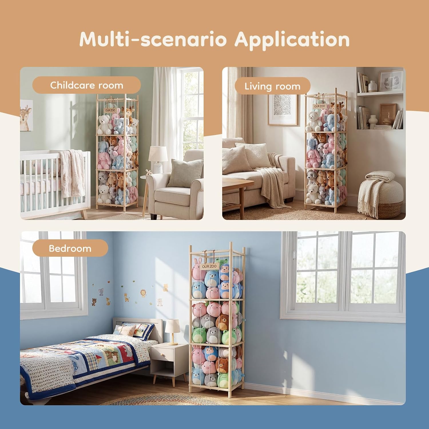 Detalle 2 de DUMOS Stuffed Animal Organizer, Pine Wood