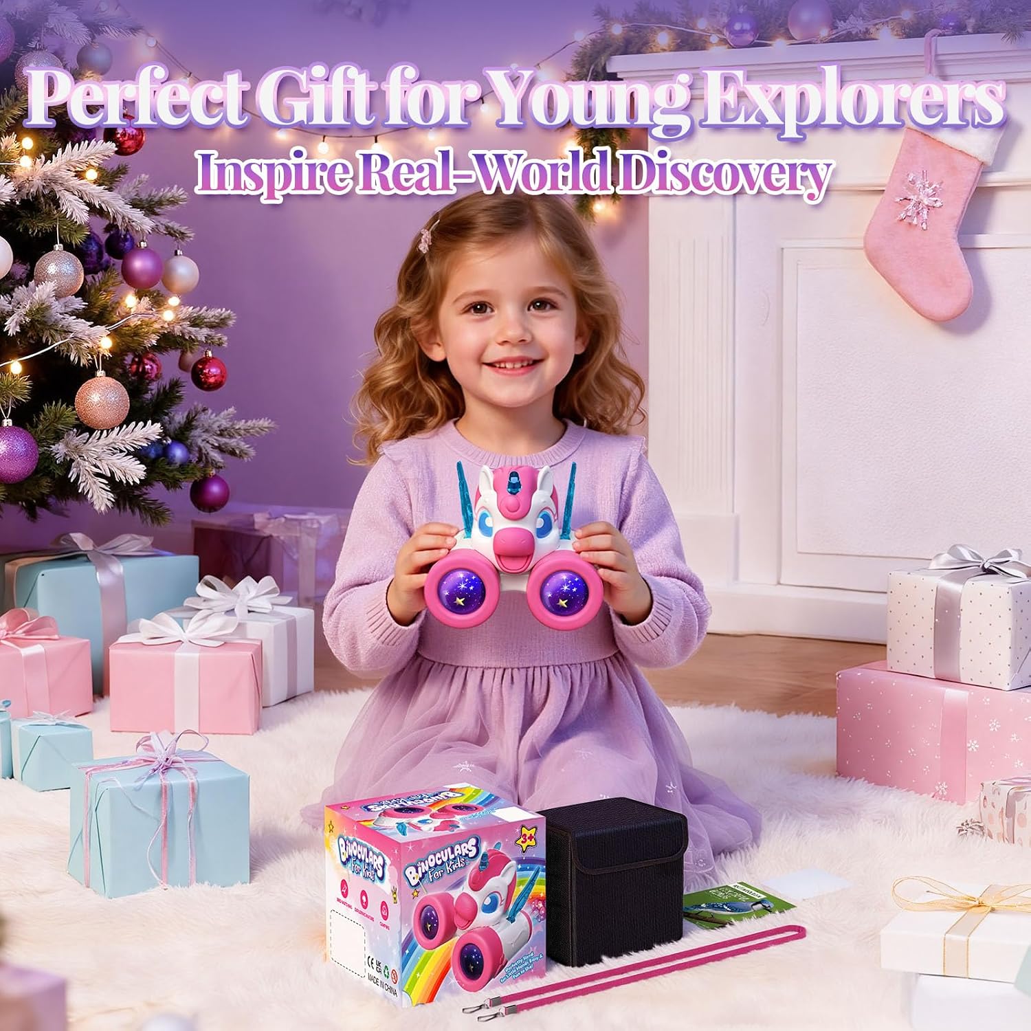 Thumbnail 6 de Unicorn kids binoculars (ages 3–12) with heart & wings design and bird-watching guide