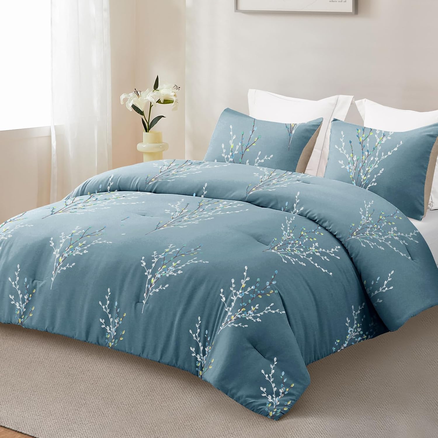 Thumbnail 1 de Exclusivo Mezcla Coverless Duvet Set in King Size - 7.5 Tog, Reversible with Flower Pattern (Blue)