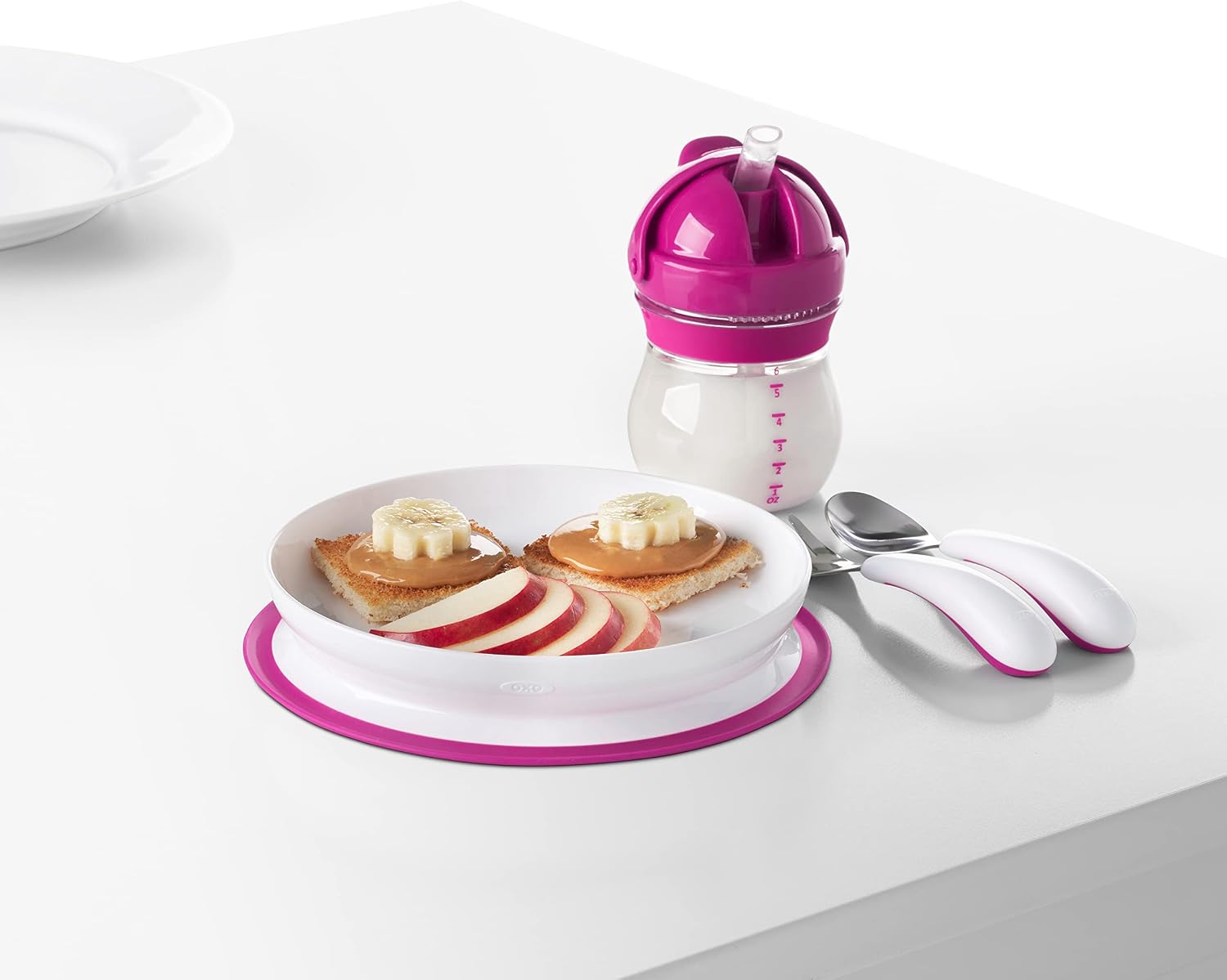 Detalle de OXO Tot FDOX61120800 くっつくシンプルプレート ピンク 吸盤付きシリコーン食器