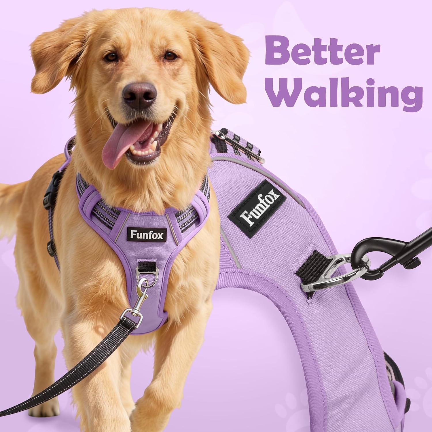 Detalle de Funfox Dog Harness Medium (Purple M) No Pull Harness with Front Clip & Vertical Handle
