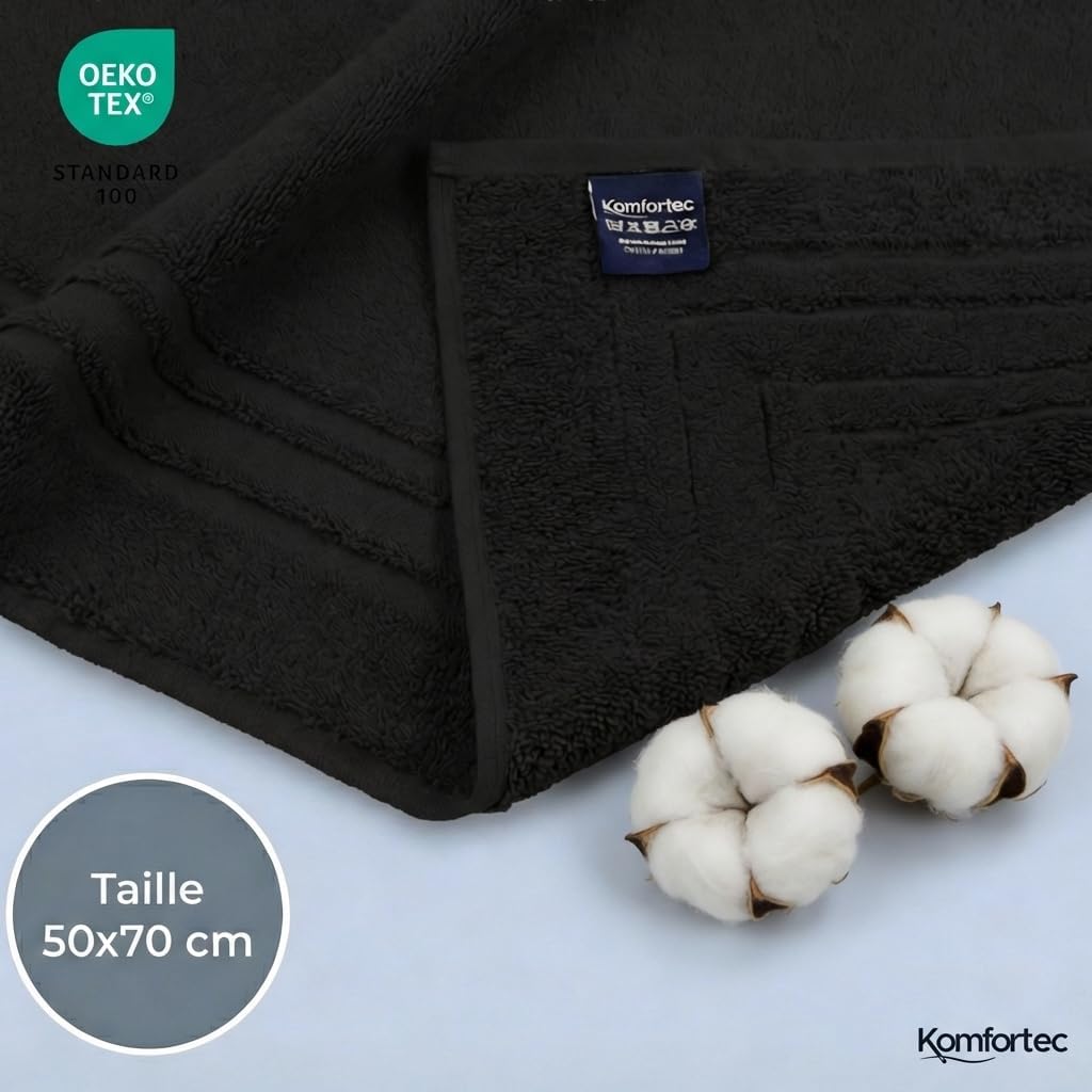 Thumbnail 6 de Komfortec Lot de 2 Tapis de Bain en coton absorbant 600 g/m², Noir 50 x 70 cm