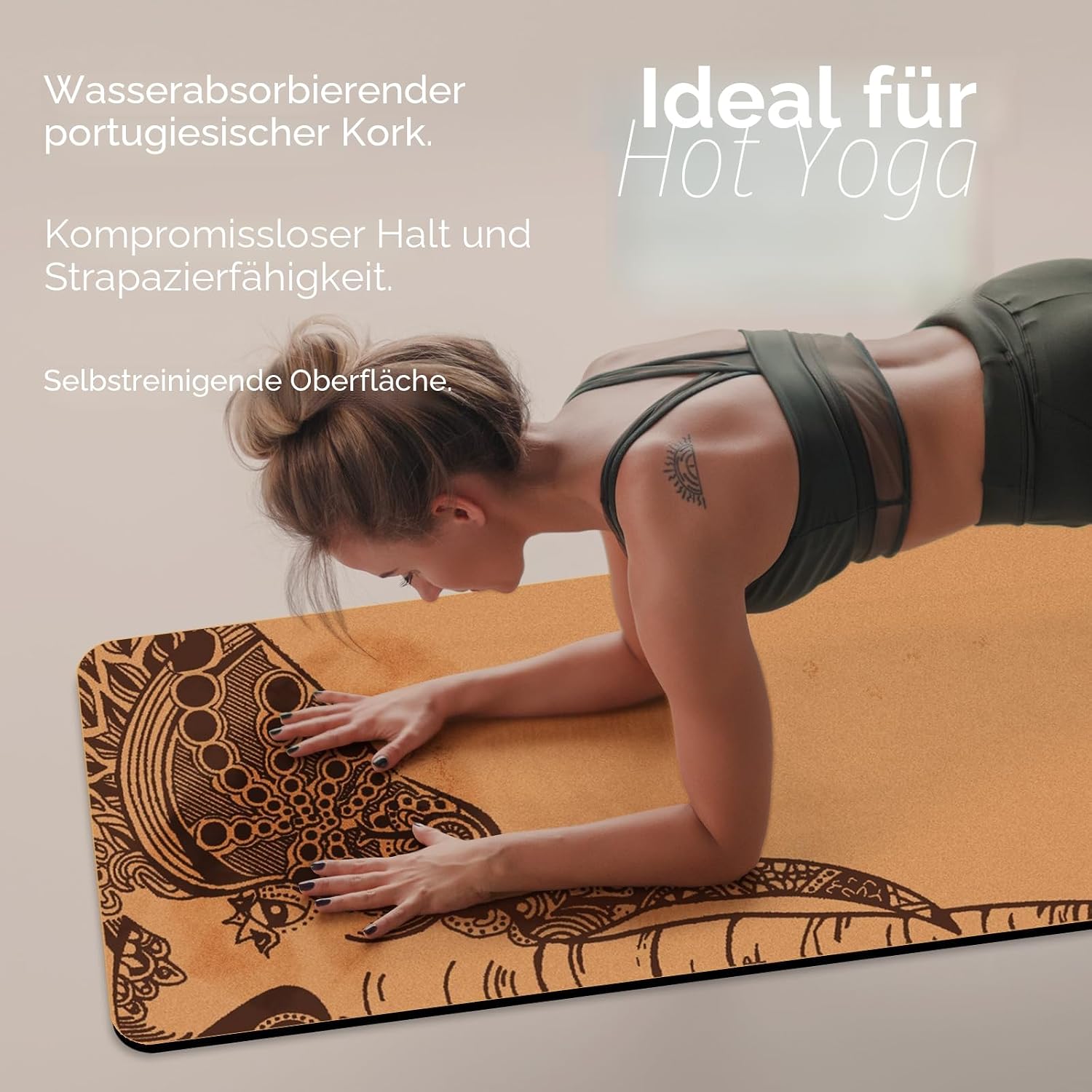 Detalle de Haninj Yogamatte-Kork – rutschfest, extradick und umweltbewusst mit Tragetasche