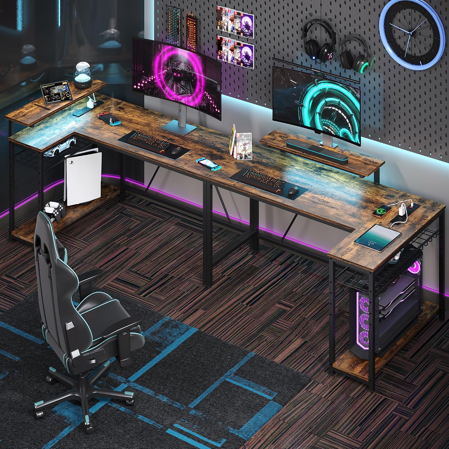 Detalle 2 de Bestier 132.5cm L-Shaped Desk with Power Ports